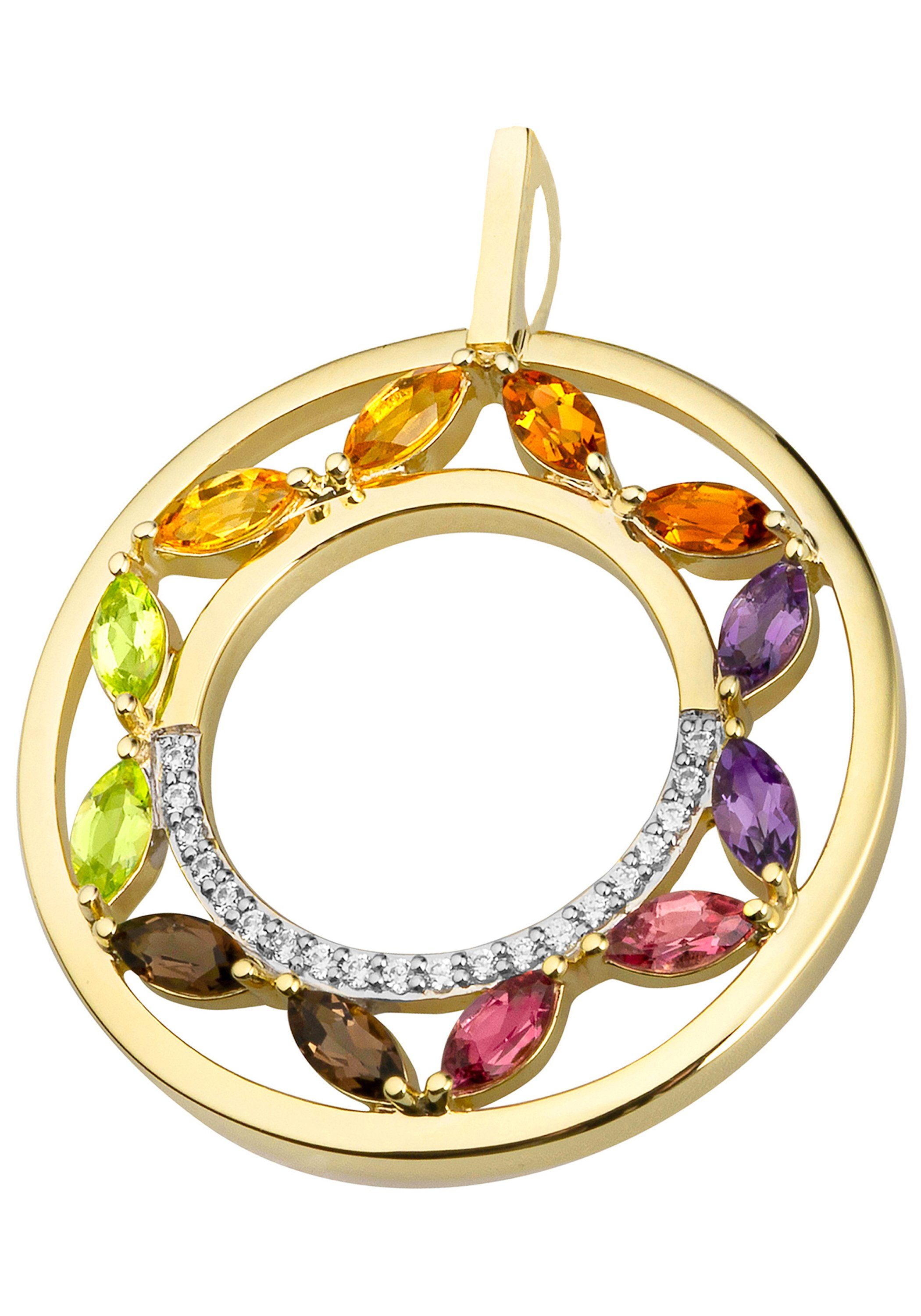 JOBO Kettenanhänger, 585 Gold mit 12 bu...