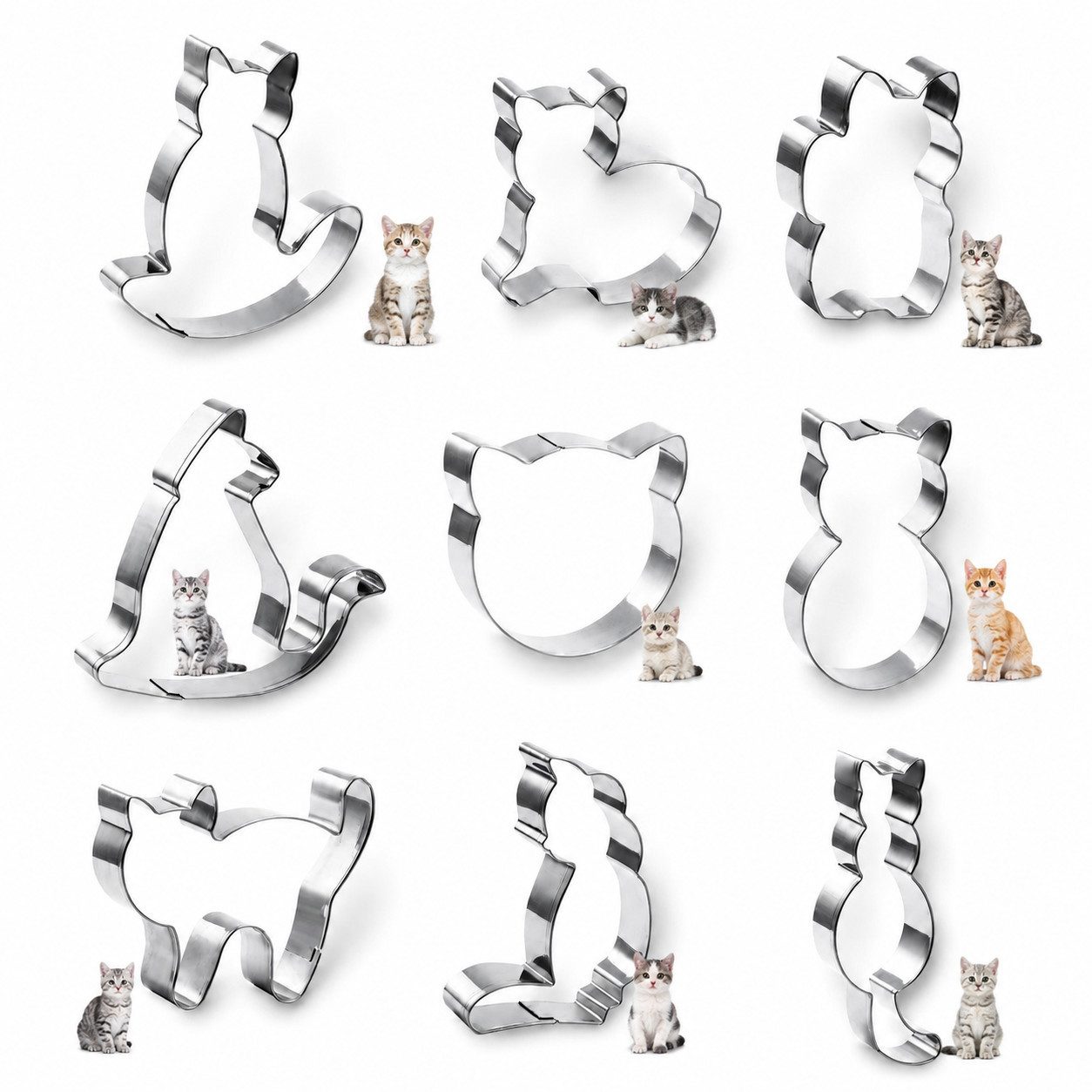 XEOOCE Ausstechform Katzen Ausstecher 9-teilig, Edelstahl Formen für Plätzchen, (9-teilig)