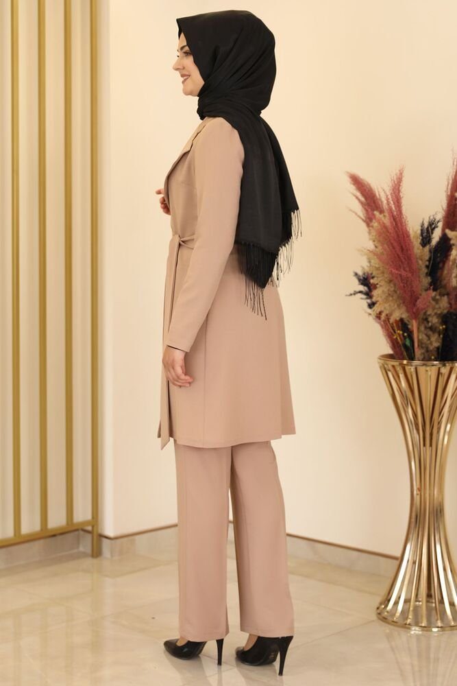 (2teilig, Set) Anzug Anzug Modavitrini Damen Tunika Anzug Dress Modest Zweiteiler Hijab Anzug Fashion Beige