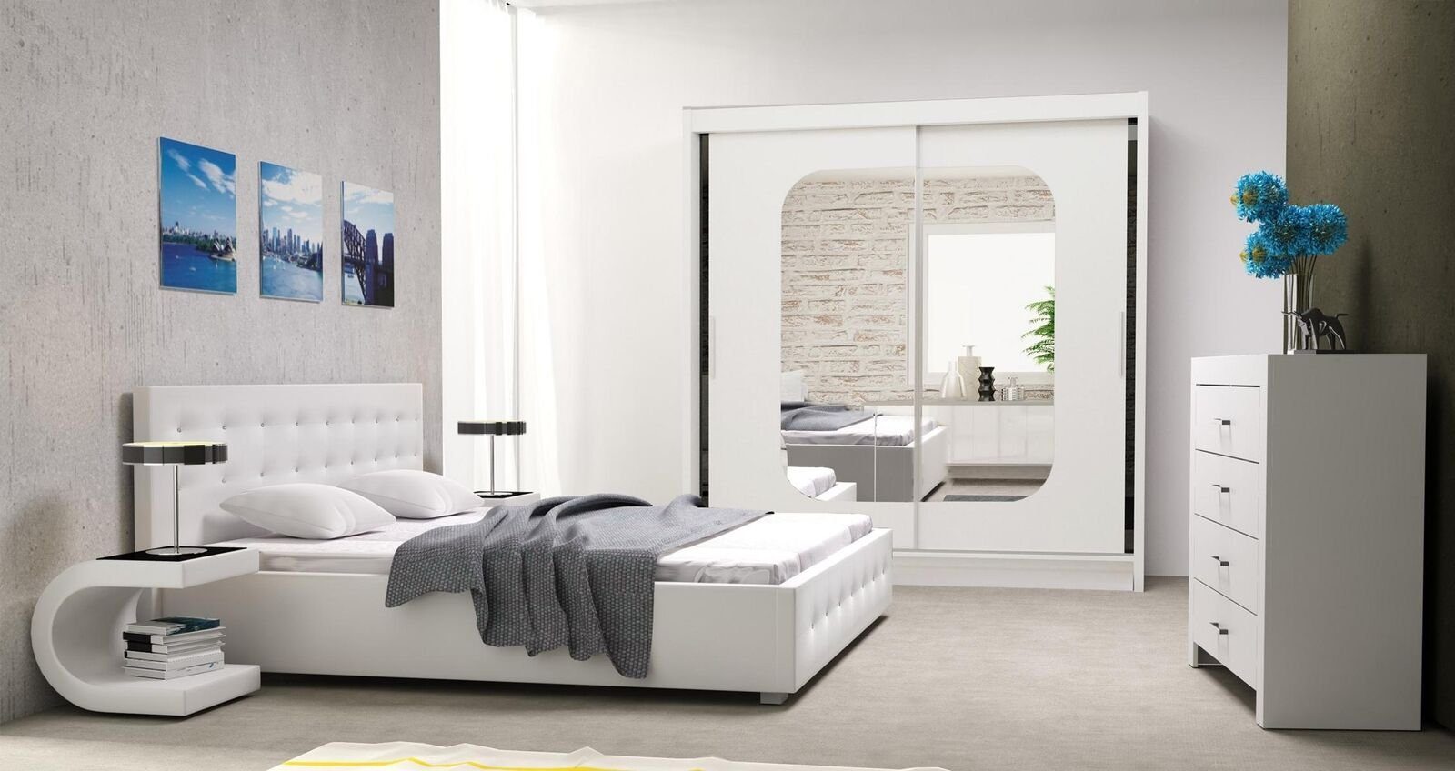 JVmoebel Bett, Bett Polster Betten Design Weiß Luxus 160x200cm Doppel