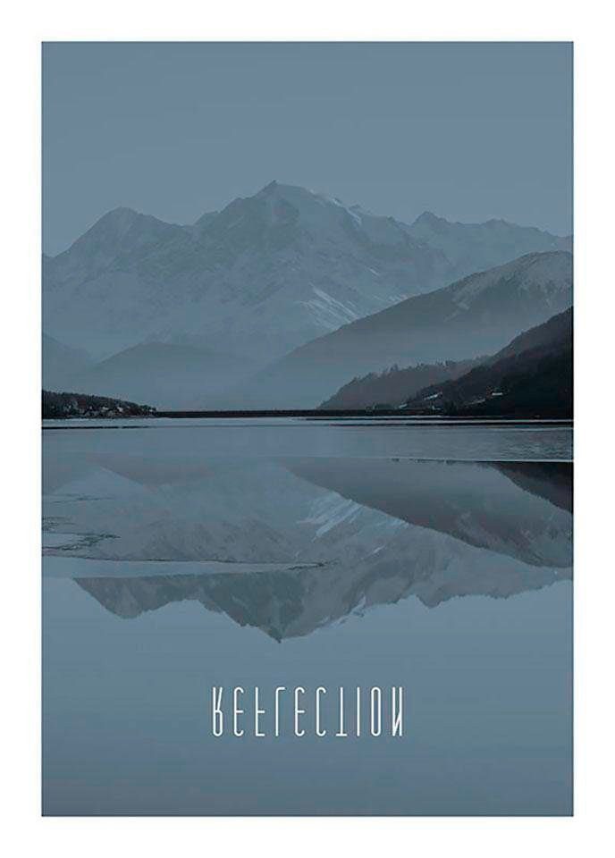 Komar Bild Word Lake Reflection Steel, Natur (1 St), Wandbild zur Dekoration - ohne Rahmen