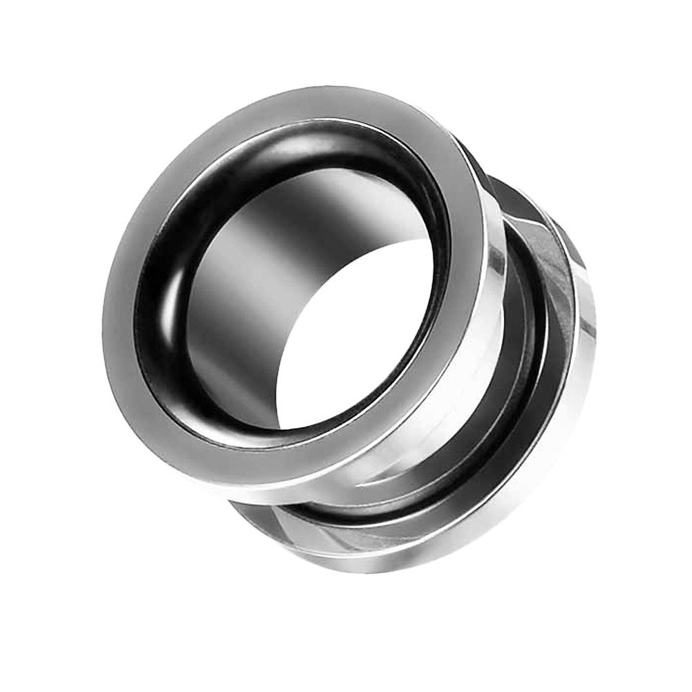 Plug Flesh Ohr Tunnel zweifarbig Silber mit Schwarz Schraubverschluss 16mm