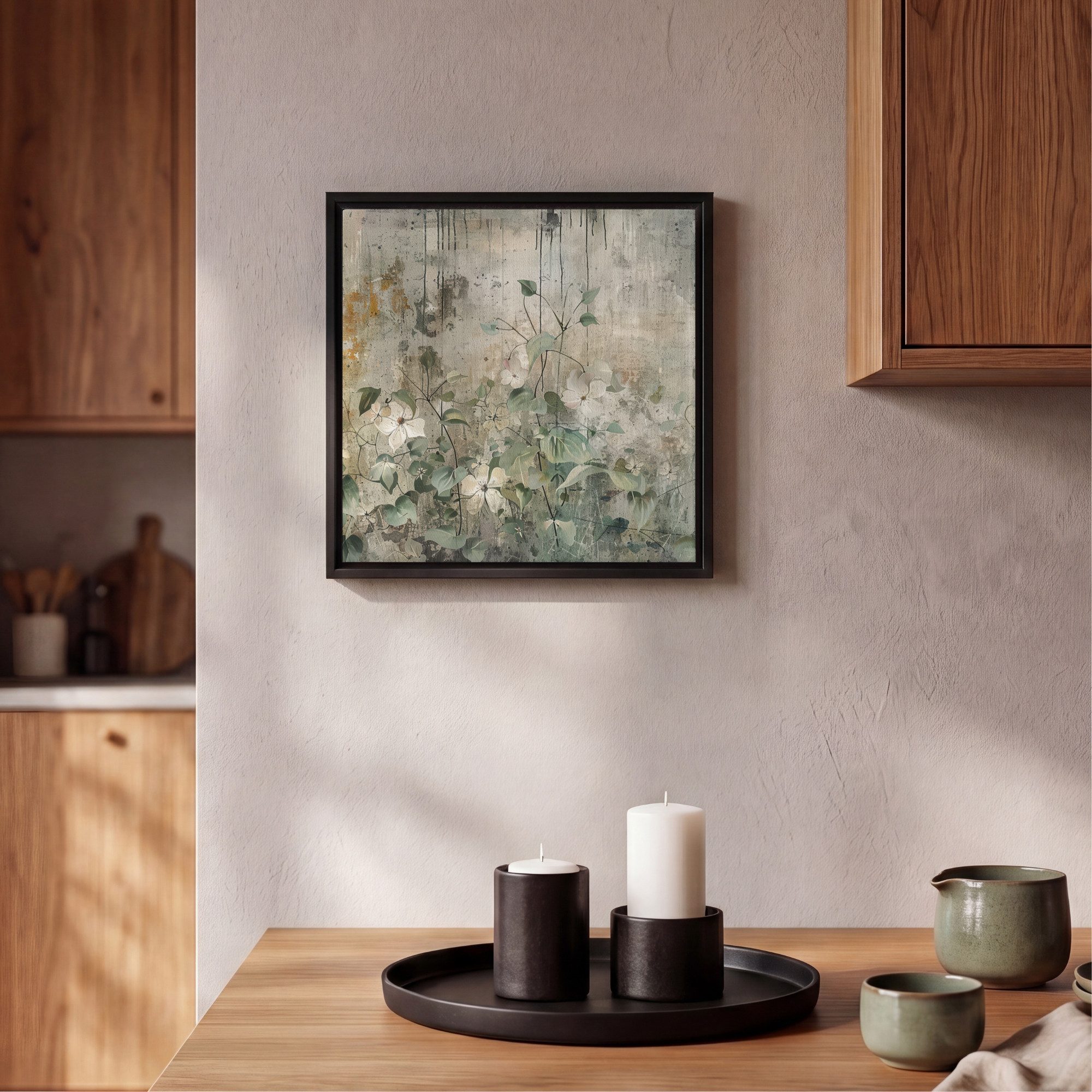 OneMillionCanvasses® Leinwandbild mit Rahmen - Blumen - Blätter - Abstrakt - Modern, Fotodruck (1 St), Leinwand Bilder Klein, Wand Dekoration Aesthetic 20x20cm – Bild 2 von 5