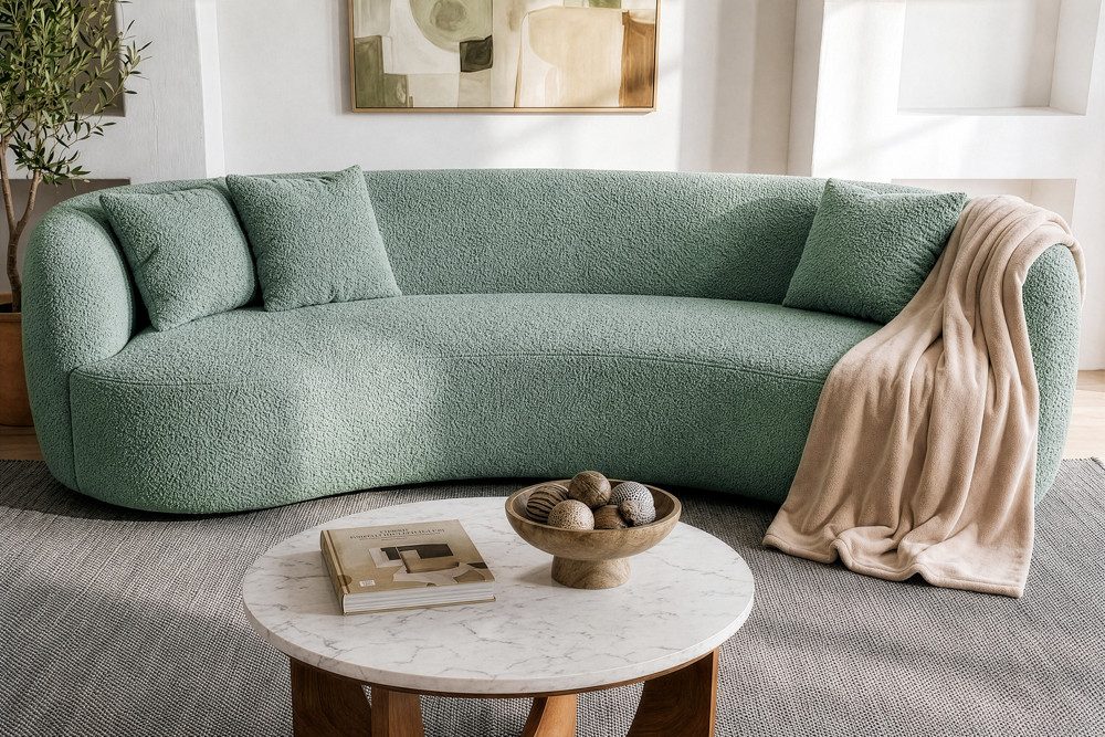 riess-ambiente 3-Sitzer ATELIER 230cm salbei - Bouclébezug, Zierkissen, Polsterung, modern, Einzelartikel 1 Teile, Elegante & gepolsterte Couch - ideal für Gäste- & Wohnzimmer & Lounge
