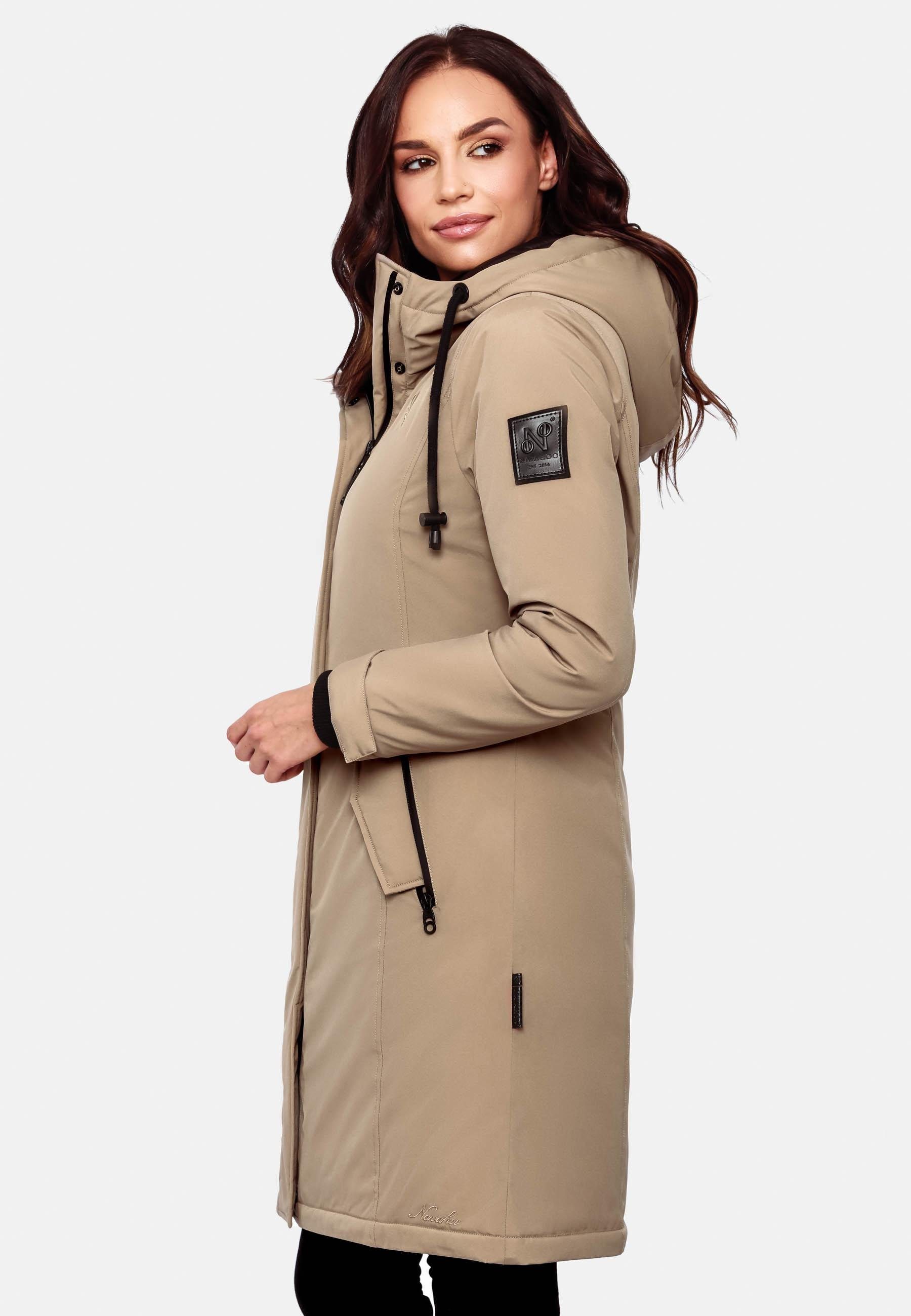 Navahoo Wintermantel Letiziaa sportlicher Winterparka mit Kapuze taupe gefütterter