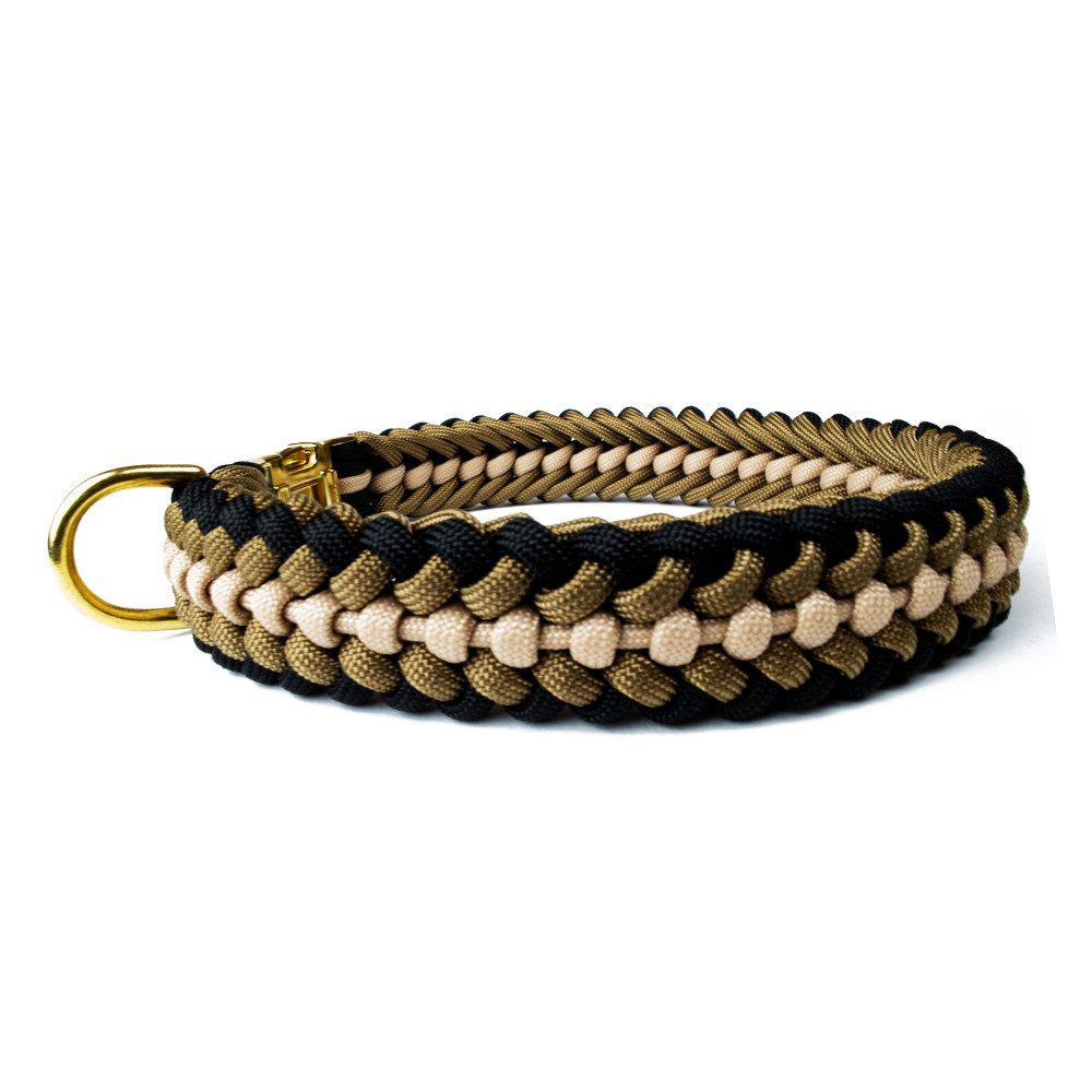 Tierluxe Hunde-Halsband Leo, Steckschnalle Gold, Paracord, Handgemacht, Schnellverschluss