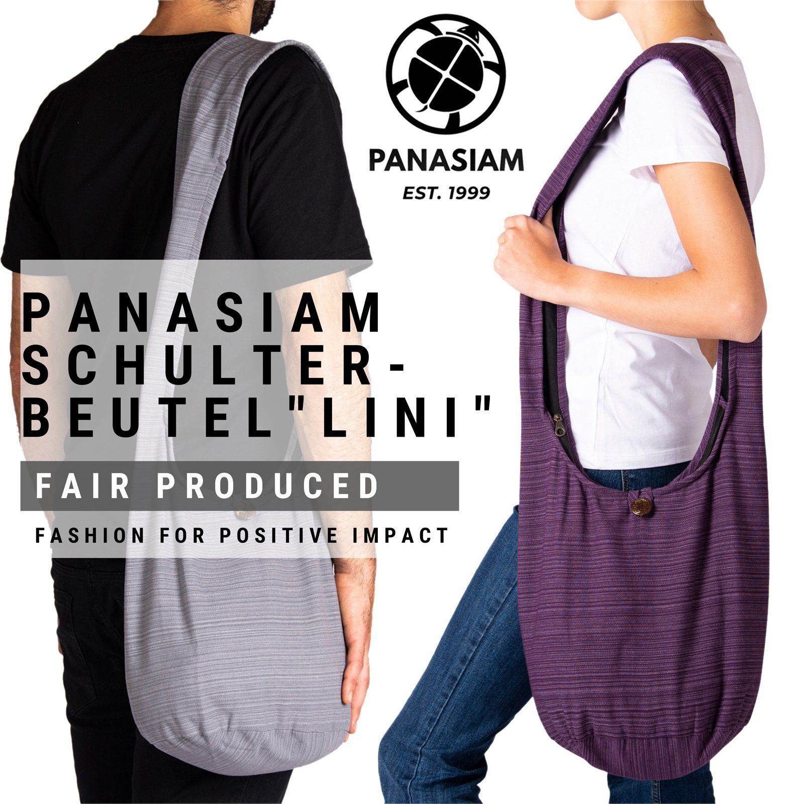 PANASIAM Baumwolle 2 Strandtasche Schultertasche, als Wickeltasche Schulterbeutel Grün Lini aus Handtasche Größen oder 100% Yogatasche In nutzbar Beuteltasche auch