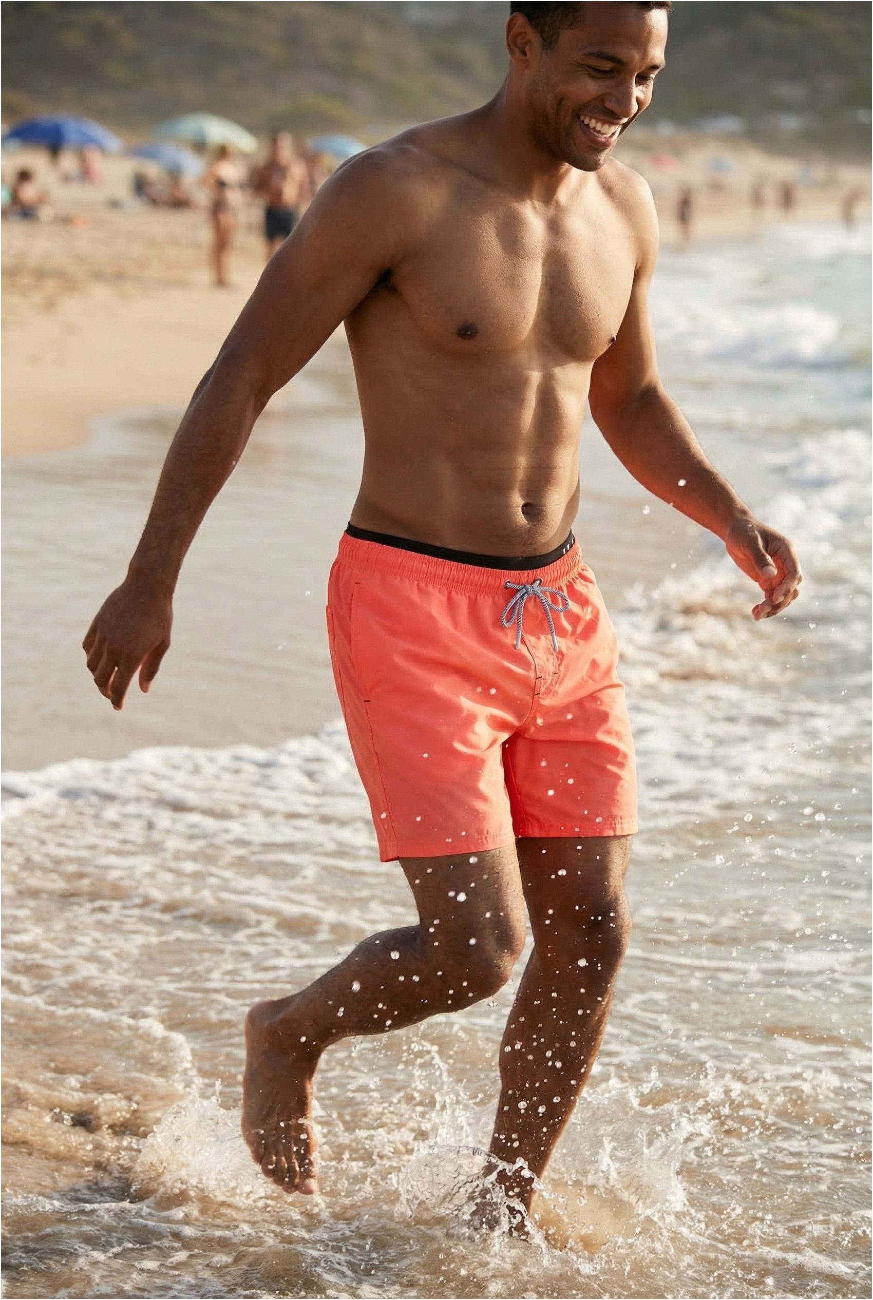 HAPPY SHORTS Badehose HAPPY SHORTS Herren Badeshorts Strandshort Waistband Neon Rot S - XXL