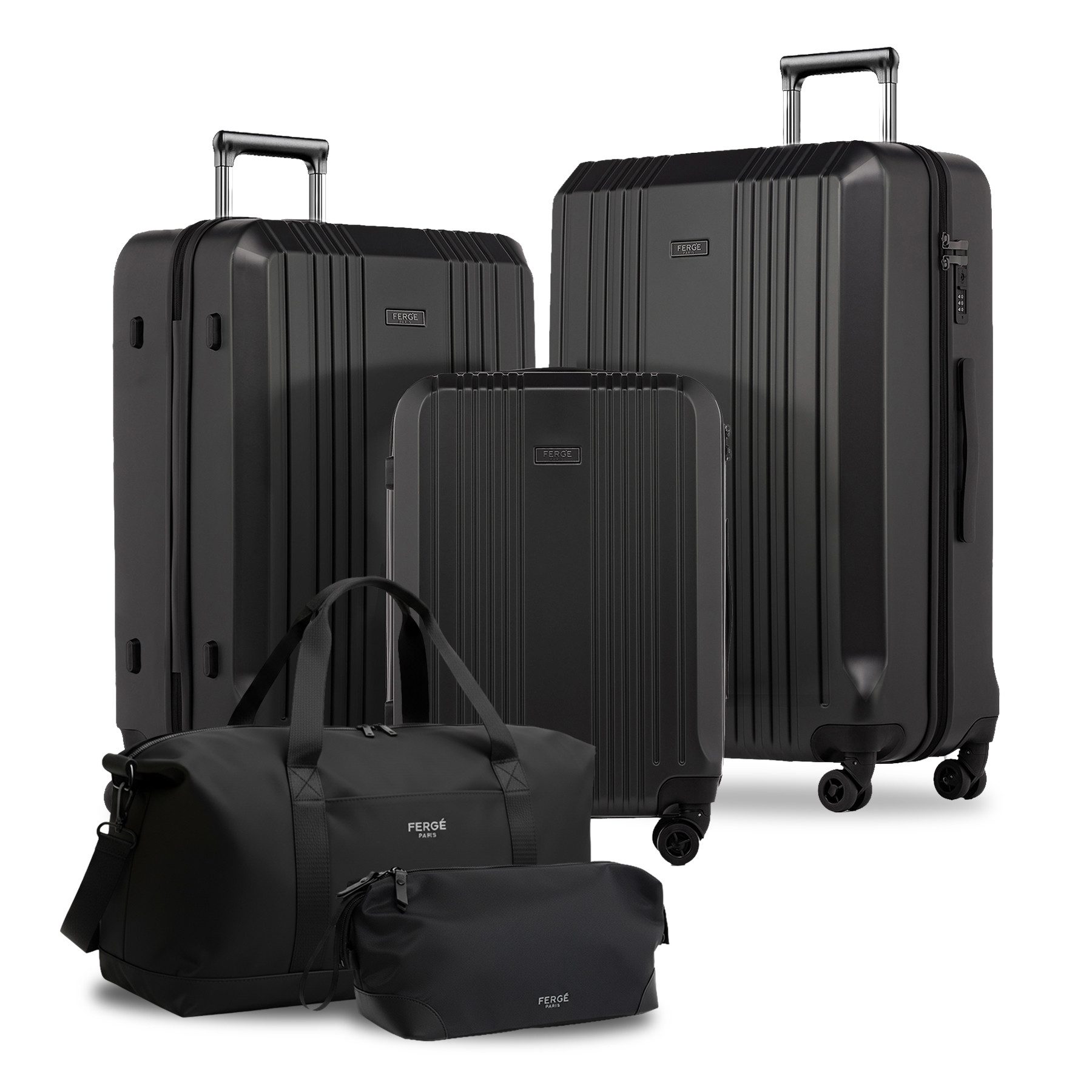 FERGÉ Kofferset Hartschale 5 teilig Koffer Set CANNES TSA-Schoß, 4 Rollen, (5er Kofferset stabil und leicht mit Zahlenschloß, 5 tlg., Hartschalen-Trolley Set 5 Größen Handgepäck Koffer M XL), Hartschalenkoffer 3tlg mit Doppelrollen