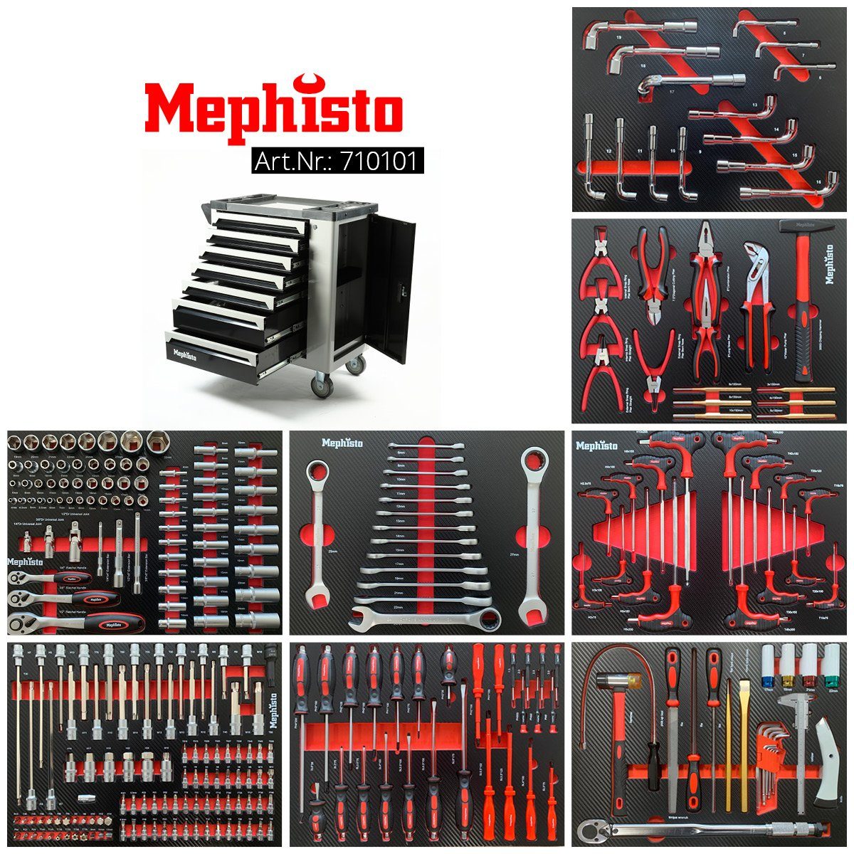 Mephisto-Tools Schublade Werkstattwagen, und abschließbare Vanadium kg, Werkzeug separat (fertig bis inkl., je 2 mit montiert Chrom kugelgelagerte aus Stahl, Beschichtung, belastbar Tür hochwertigem abschließbarer und Ablage Schlüssel 1 Fach Schubladen, mit je 7 Rollen bestückt), Gummierter ist 35 seitliches