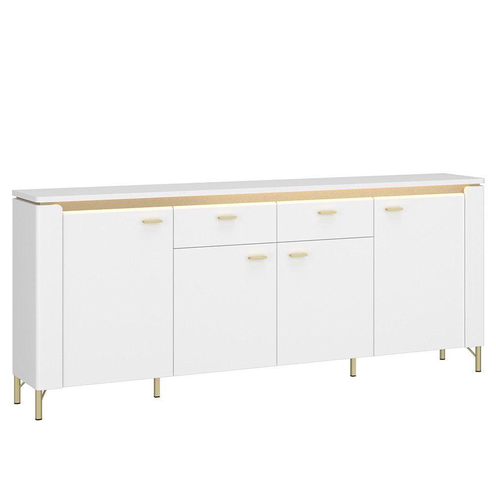Lomadox Sideboard LUKA-129, weiß mit goldfarbenen Akzenten, 2 Schubladen, B günstig online kaufen
