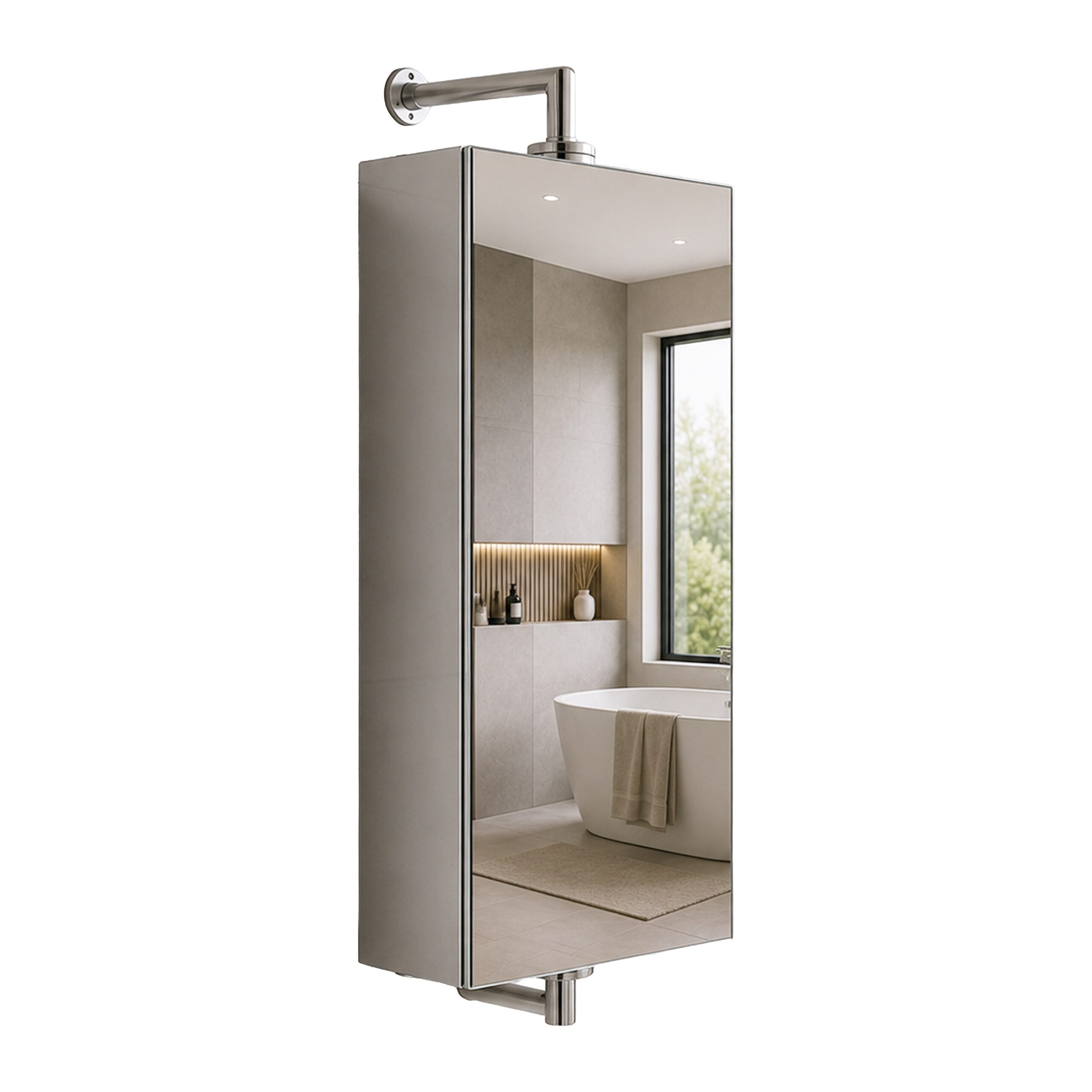 relaxdays Badezimmerspiegelschrank Drehbarer Spiegelschrank aus Edelstahl (1-St)