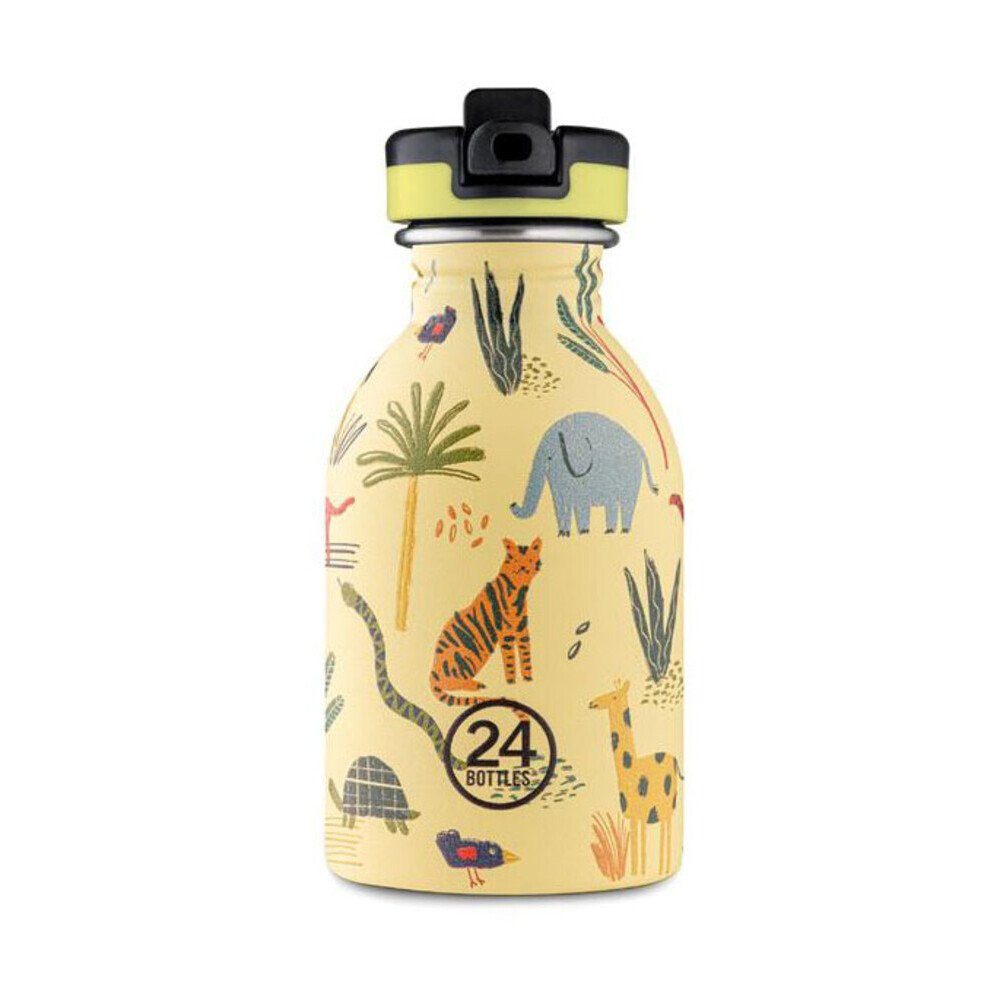 24 Bottles Trinkflasche Trinkflasche 0,25 l Jungle Friends mit Sportdeckel, Trinkflasche, Ø6,5cm, 18-8 Edelstahl, mehrfarbig