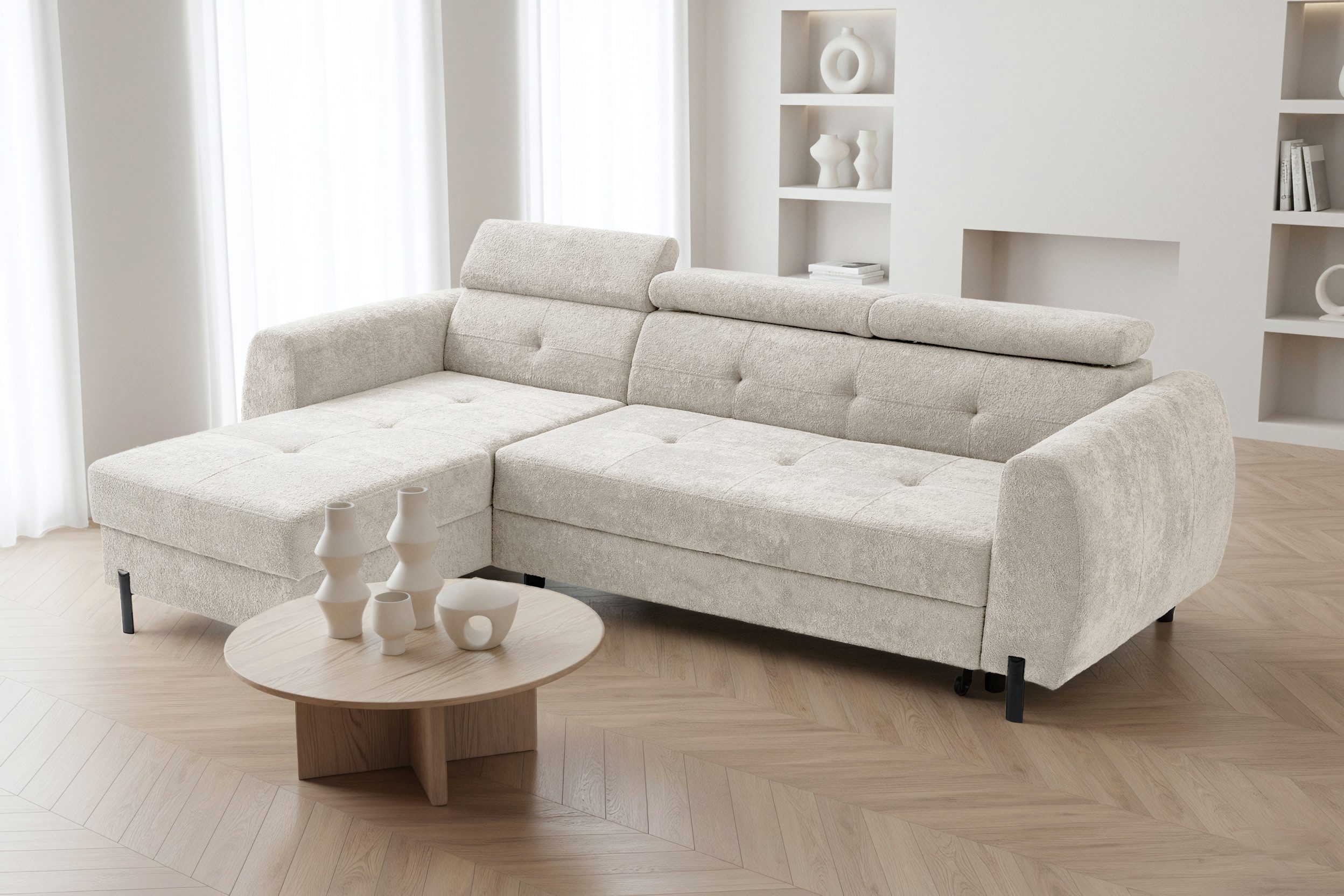 NEXT COLLECTION Ecksofa VALT, Universeller Aufbau, mit verstellbare Kopfstützen, Schlaffunktion mit 130x210 cm Liegefläche, mit Schlaffunktion und verstellbaren Kopfstützen B:45/T:160/H:90 cm