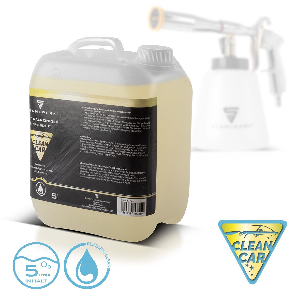 STAHLWERK Universalreiniger-Konzentrat mit Citrus-Duft Reinigungsspray (Set, [- Einzelartikel 5 Liter Kanister kraftvoller Reiniger)