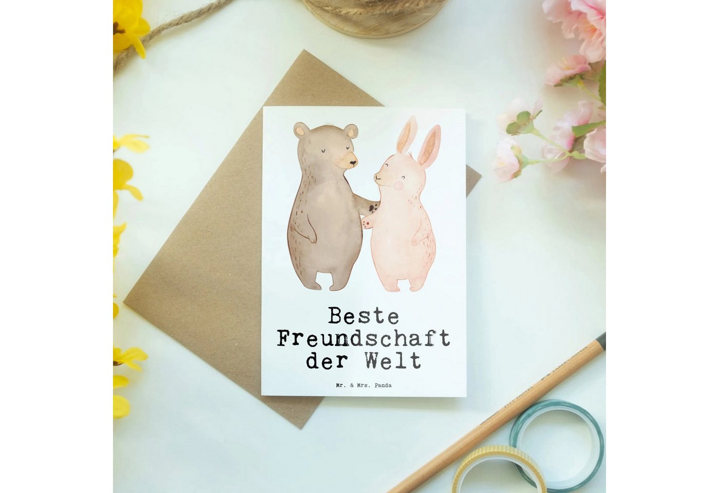 Thumbnail - Mr. & Mrs. Panda Grußkarte Hase Beste Freundschaft der Welt - Weiß - Geschenk, Bedanken, bae, Ka, Edler Umschlag