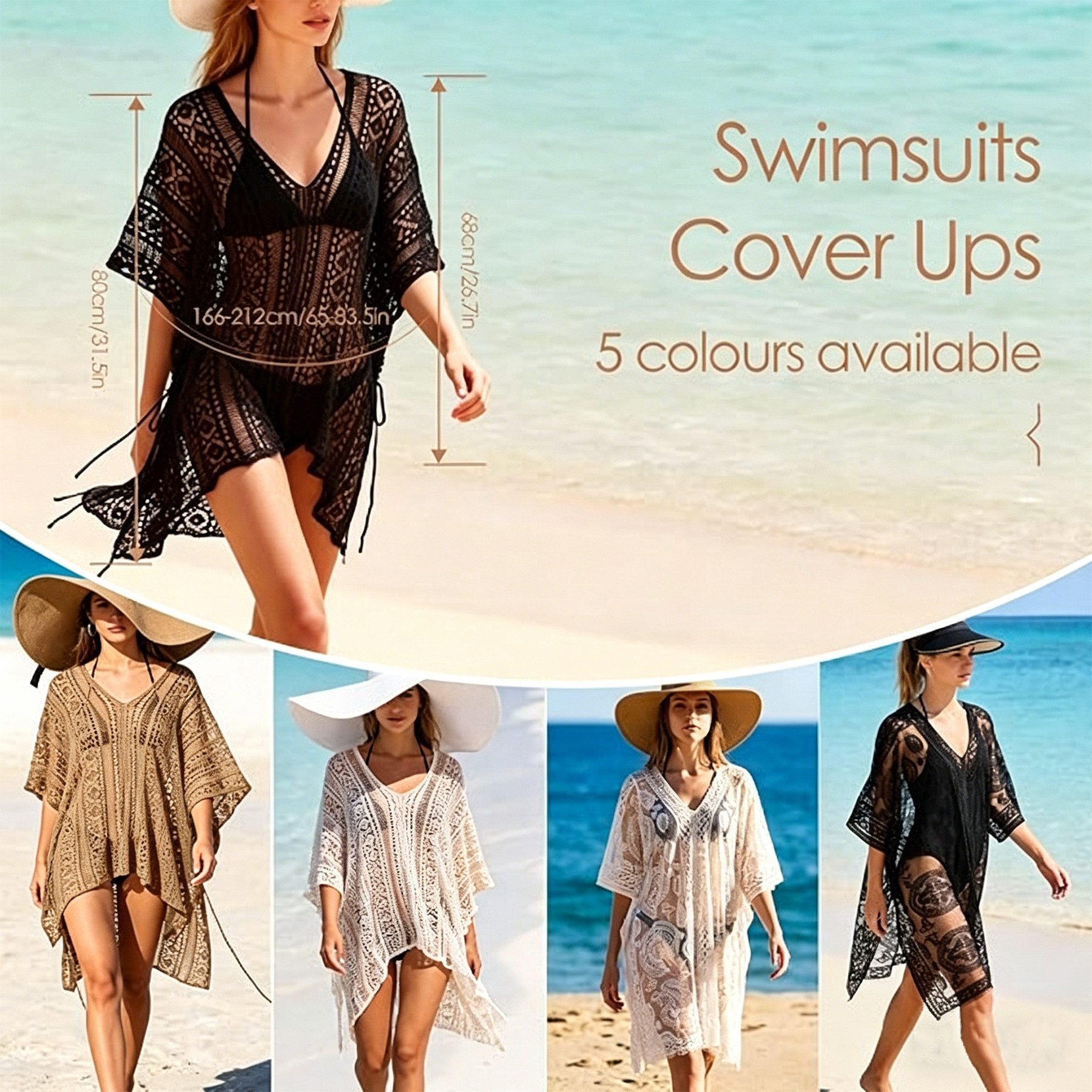 Mutig Strandkleid Damen Bikini Cover Up Strandkleid V-Ausschnitt Poncho gestrickt Kleid (Sommer Sexy Kleider mit Cutout Crochet,Strand Strandtunika, Boho-Stil Häkelkleid Strandurlaub Badeanzug Strandponcho Longbluse) Lockeres, bequemes Kleid ideal für Sommer, Strand, Meer und Urlaub