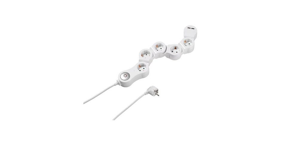 Vivanco Steckdosenleiste mit USB 5 fach EU Flexibel Mehrfachstecker Schalter Mehrfachsteckdose (Ein- / Ausschalter, USB-Anschlüsse), Winkelsteckdosen, GS-geprüft, Berührungsschutz,flexible Positionierung