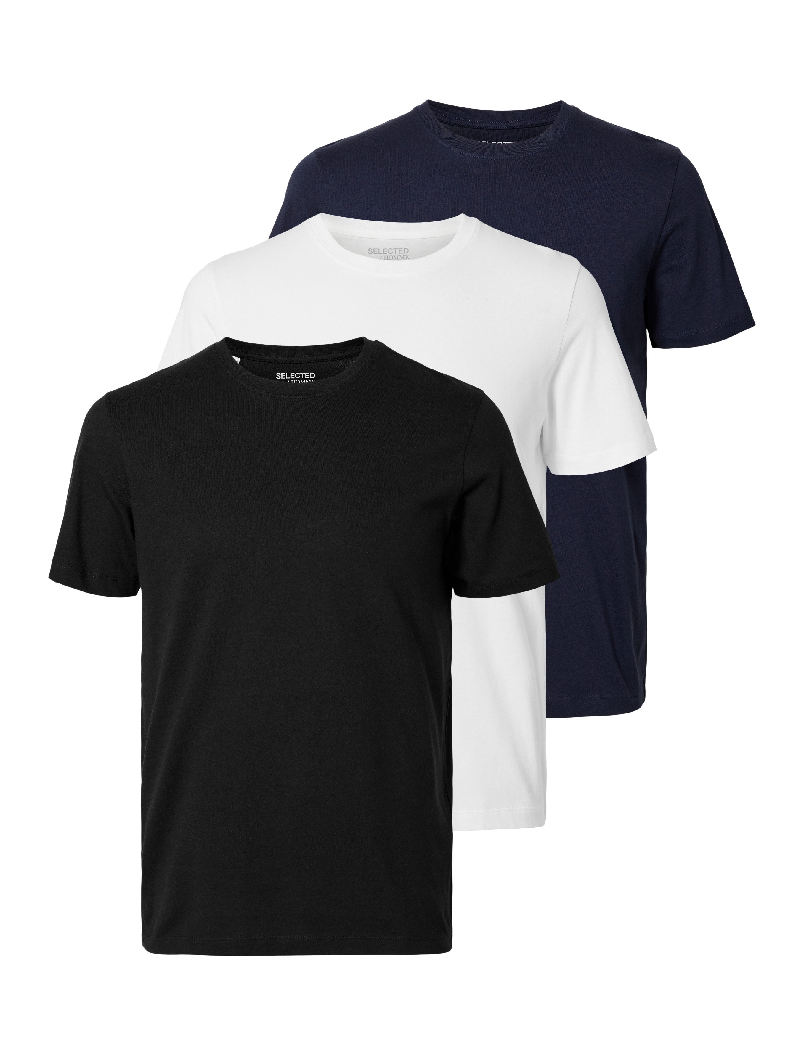 Selected Rundhalsshirt SLHCORMAC SS O-NECK TEE 3-PACK NOOS (Packung, 3-tlg) Baumwolle, normal geschnitten, 3-er Pack