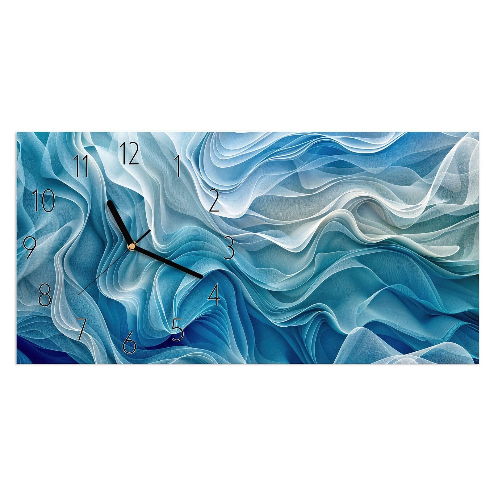 Wanduhr Glasuhr Wandkunst Größe 60 x 30 cm mit Motiv Wellenfließend
