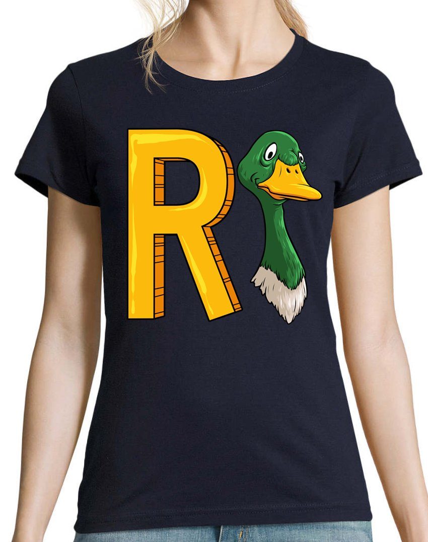 T-Shirt Spruch Ente Aufdruck Damen Navy lustigem Designz Rentner Print T-Shirt Youth mit Rente