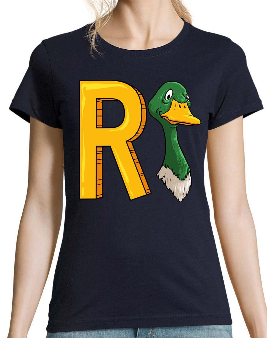 Ente T-Shirt Rente Print Rentner Navy Spruch Aufdruck Youth T-Shirt Damen mit lustigem Designz