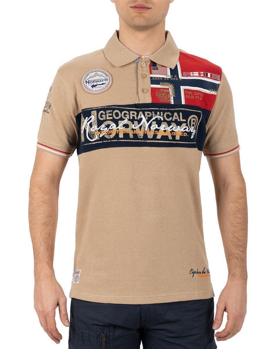 Geographical Norway T-Shirt Poloshirt Aufnähern Kurzarm (1-tlg) Kragen mit Men bakidney Beige und