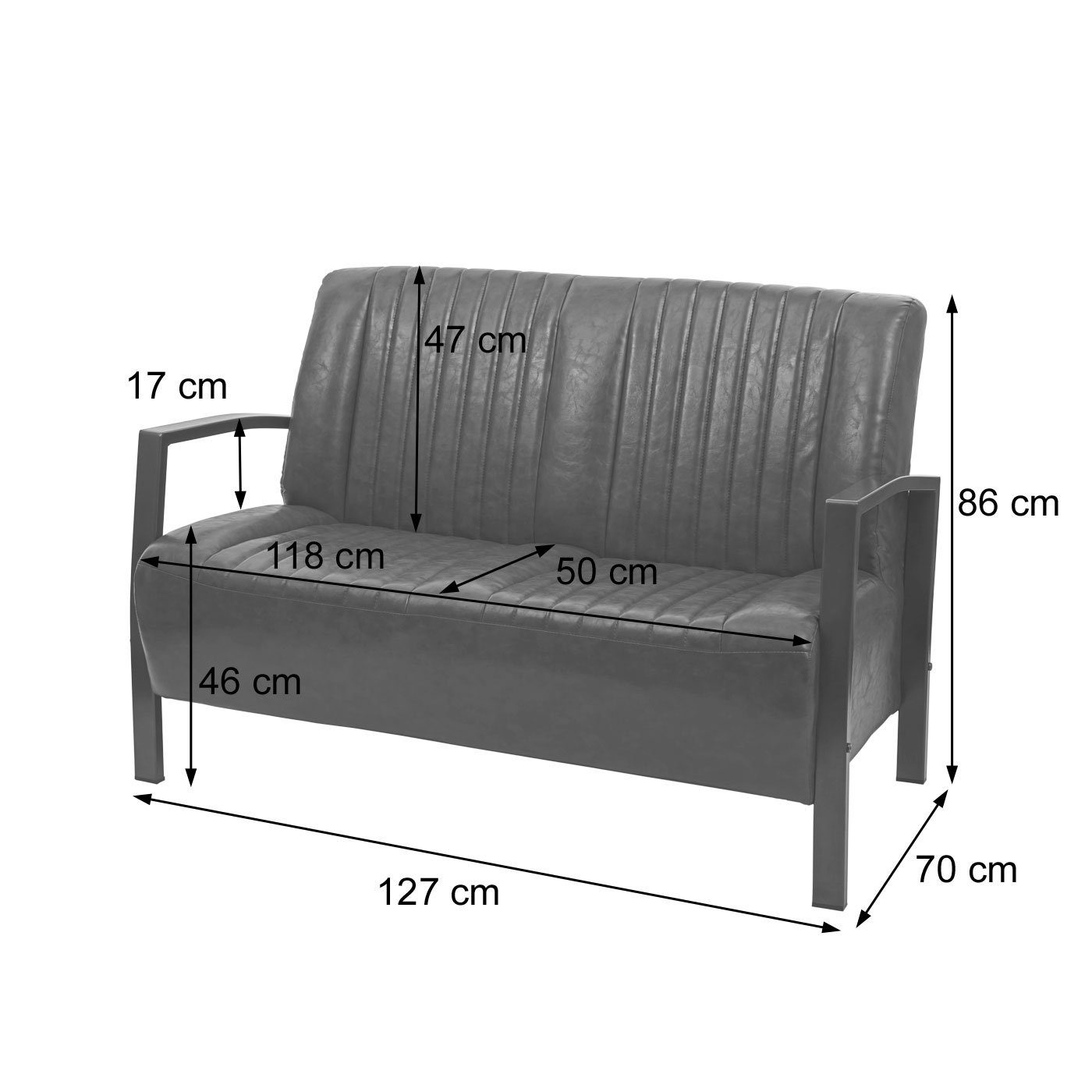 grau MCW vintage grau 2-Sitzer | Industrie-Design MCW-H10-S,