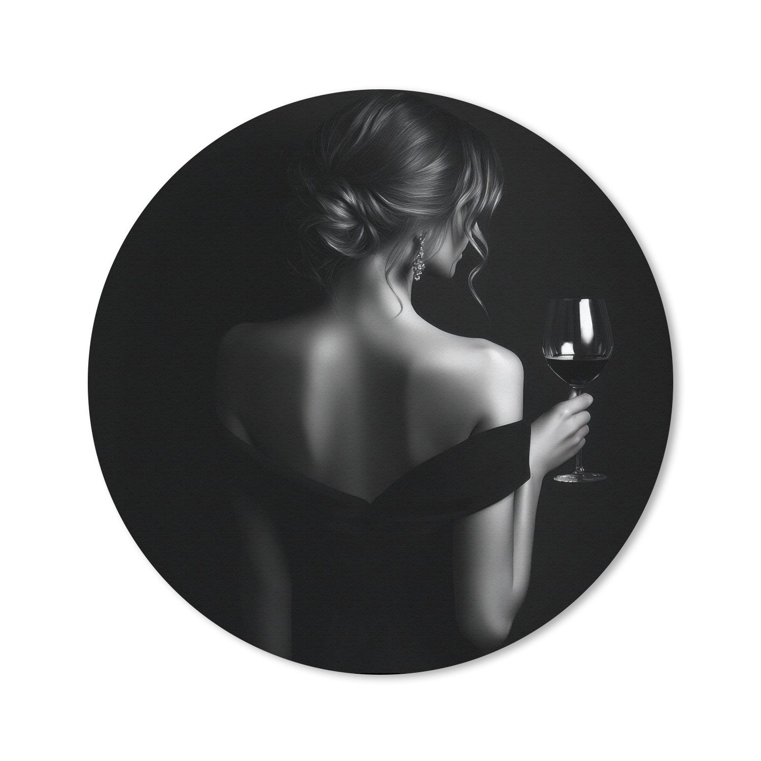 MuchoWow Mauspad Frau - Wein - Kleid (1-St), Gaming, Rutschfester Unterseite, Mausunterlage, Rund 50x50 cm