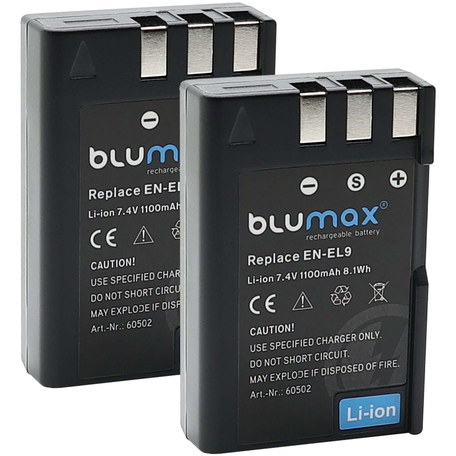 Blumax 2x Akku Kamera-Akku mAh für passend EN-EL9 1100 (7,4V) Nikon