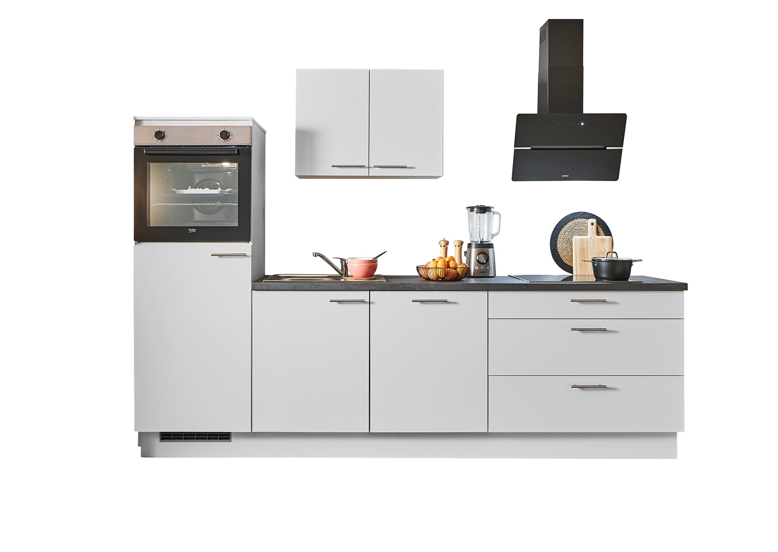 pino Кухниzeile Helsinki, individuell anpassbar, gratis Кухниplanung mit Profis, (Breite 250cm), vormontiert, wahlw. mit E-Geräten, Preis inkl. Lieferung