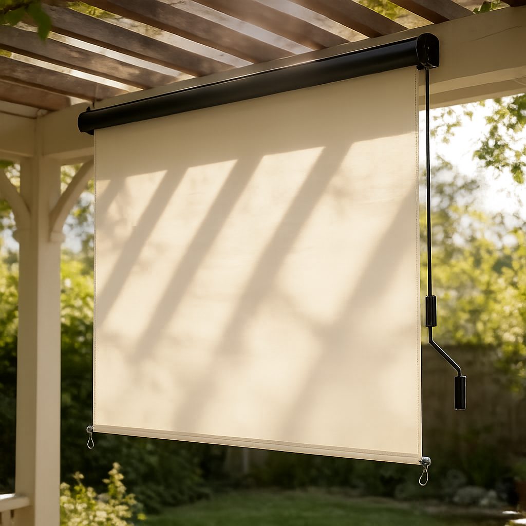 Huracan Seitenarmmarkise Senkrechtmarkise Außenrollo mit Handkurbel (Balkonrollo Sonnen- und Sichtschutz, Wasserdichte UV-Schutz Markise mit Aluminium-Kassette) Beschattung für Balkon, Terrasse, Garten, inkl. Montageset & Abdeckung