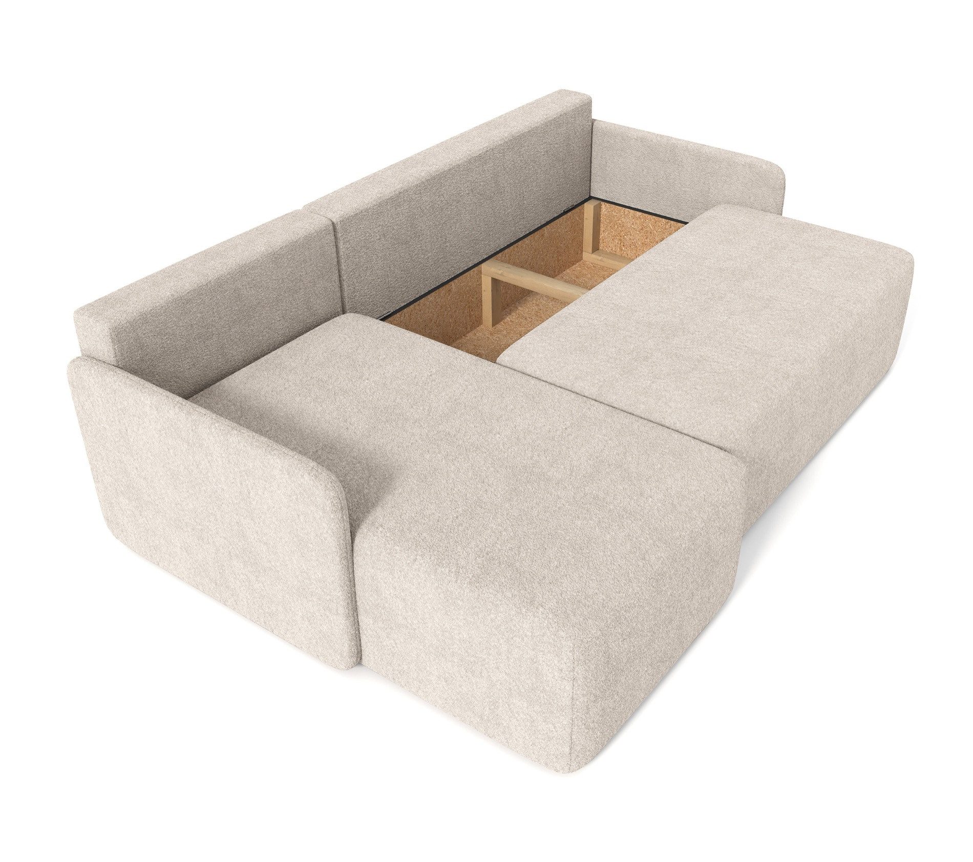 Selsey Ecksofa BLOOM, Ottomane beidseitig montierbar, Stauraum, Schlaffunktion, Bouclé-Stoff