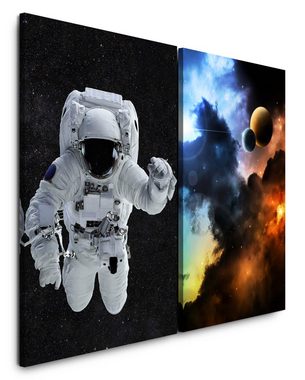 Sinus Art Leinwandbild 2 Bilder je 60x90cm Astronaut Weltraum Nebel Planeten Kosmos Sterne Fantasie