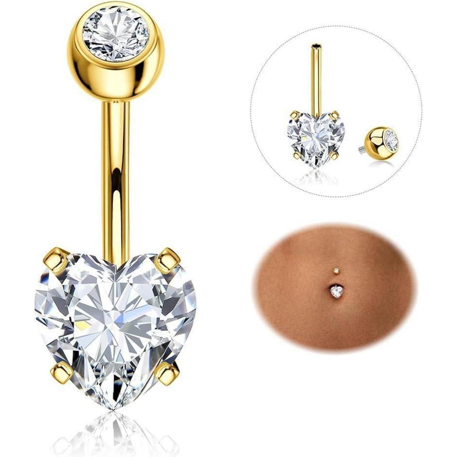 YADOCA Bauchnabelpiercing Bauchnabelpiercing Titan Silber Gold Zirkonia 14G günstig online kaufen