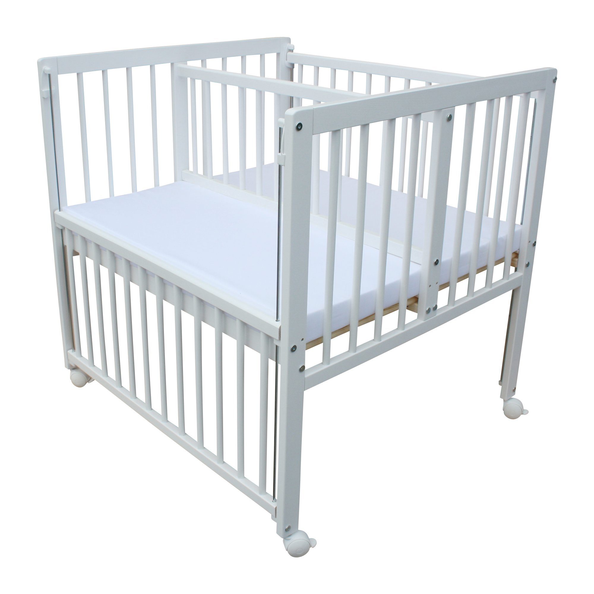 Micoland Beistellbett Beistellbett / Zwillingsbett mit Matratzen und Rädern 90x80 cm LUX
