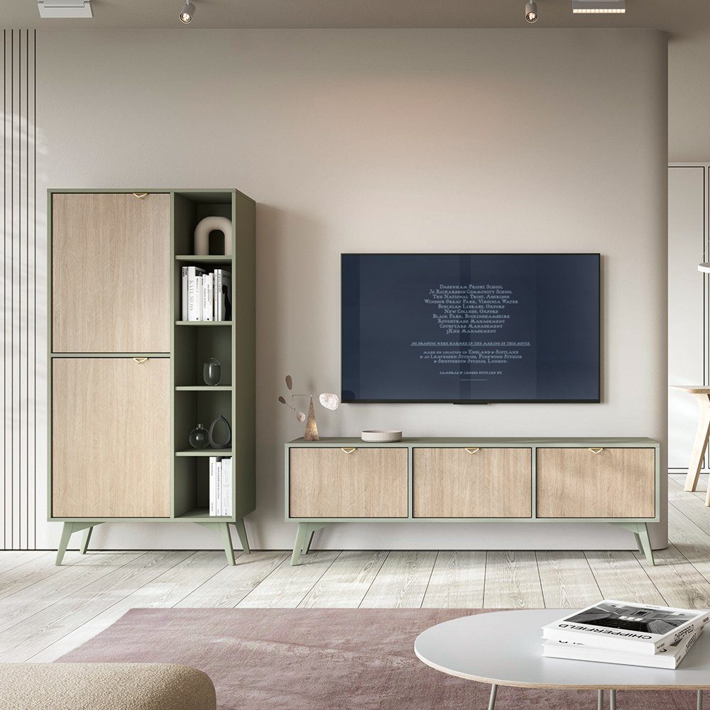 Lomadox Wohnwand FAREHAM-160, (2-St), eukalyptusfarben, Front mit Fischgrät günstig online kaufen