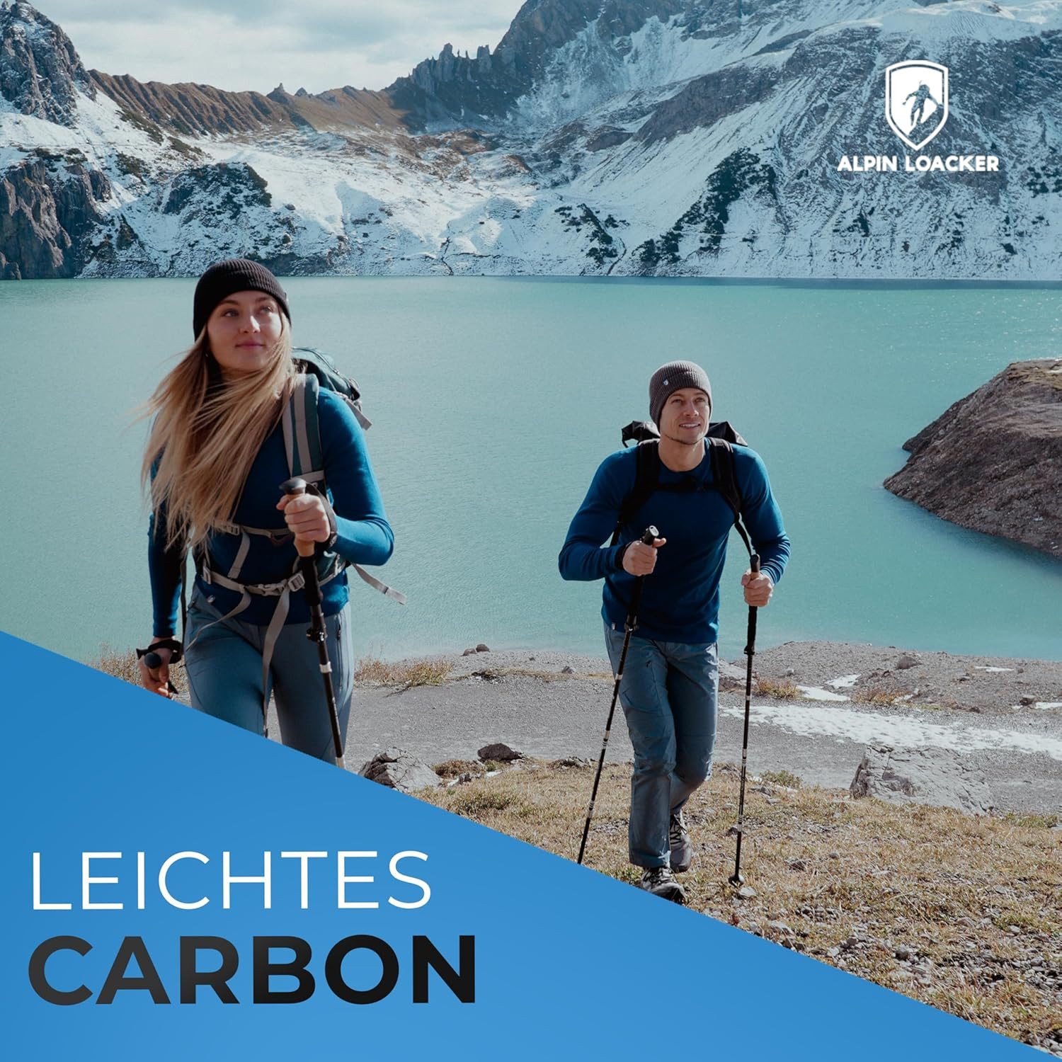 Alpin Loacker Wanderstöcke faltbar Carbon mit Korkgriff (Nordic Walking Stöcke Damen & Herren), Leichte Faltbare Trekkingstöcke Teleskop für Bergsport