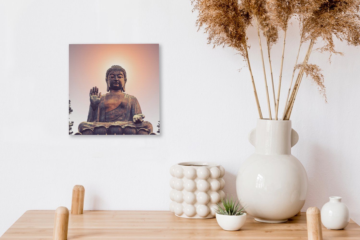 Leinwandbild für des OneMillionCanvasses® Tian Leinwand Bilder St), Kopf dem hinter (1 Buddha, Tan Schlafzimmer Wohnzimmer Sonnenuntergang