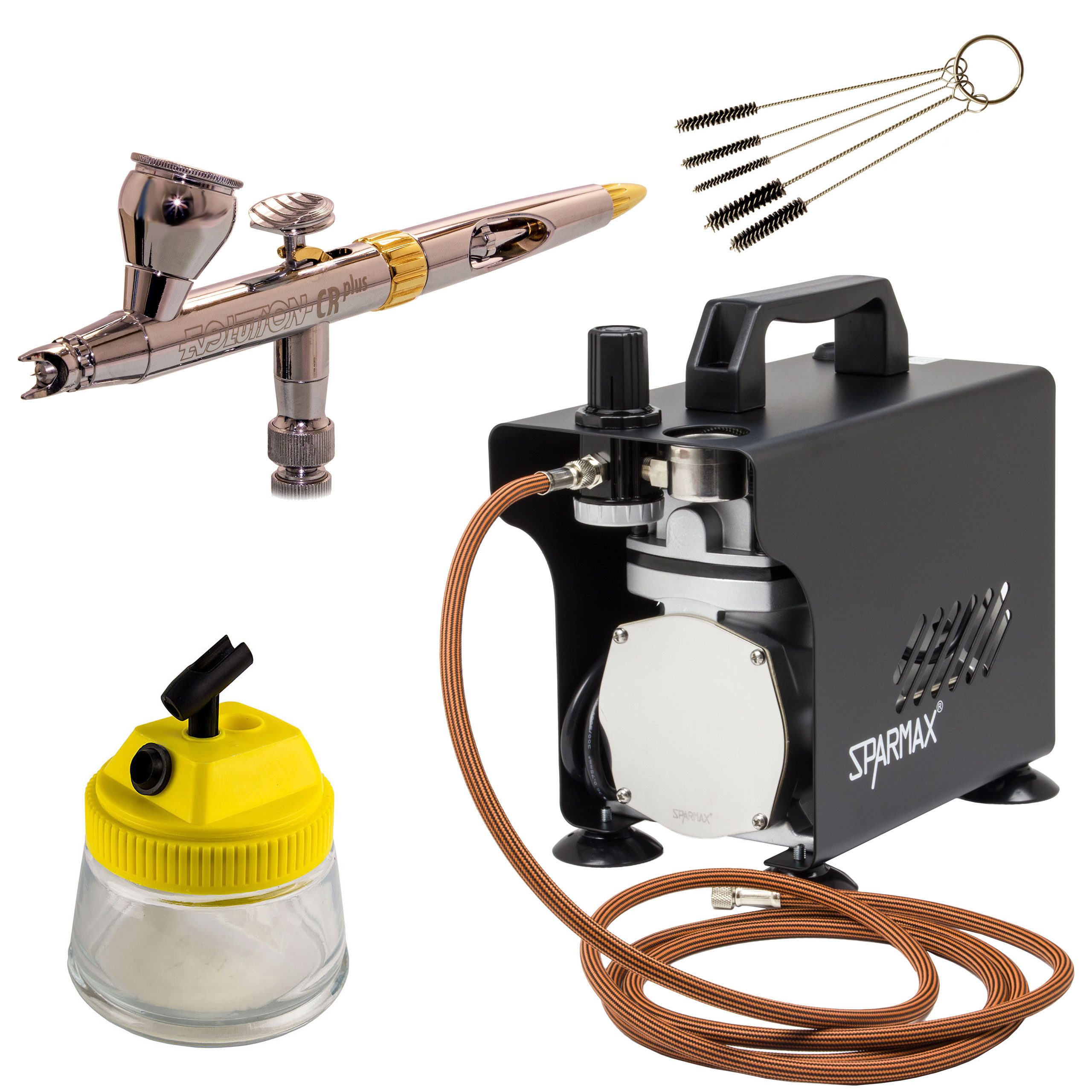 Airbrush-City Airbrush-Kompressor Sparmax TC-501X + H&S Evolution Solo Airbrushpistole Nail Art Set 18