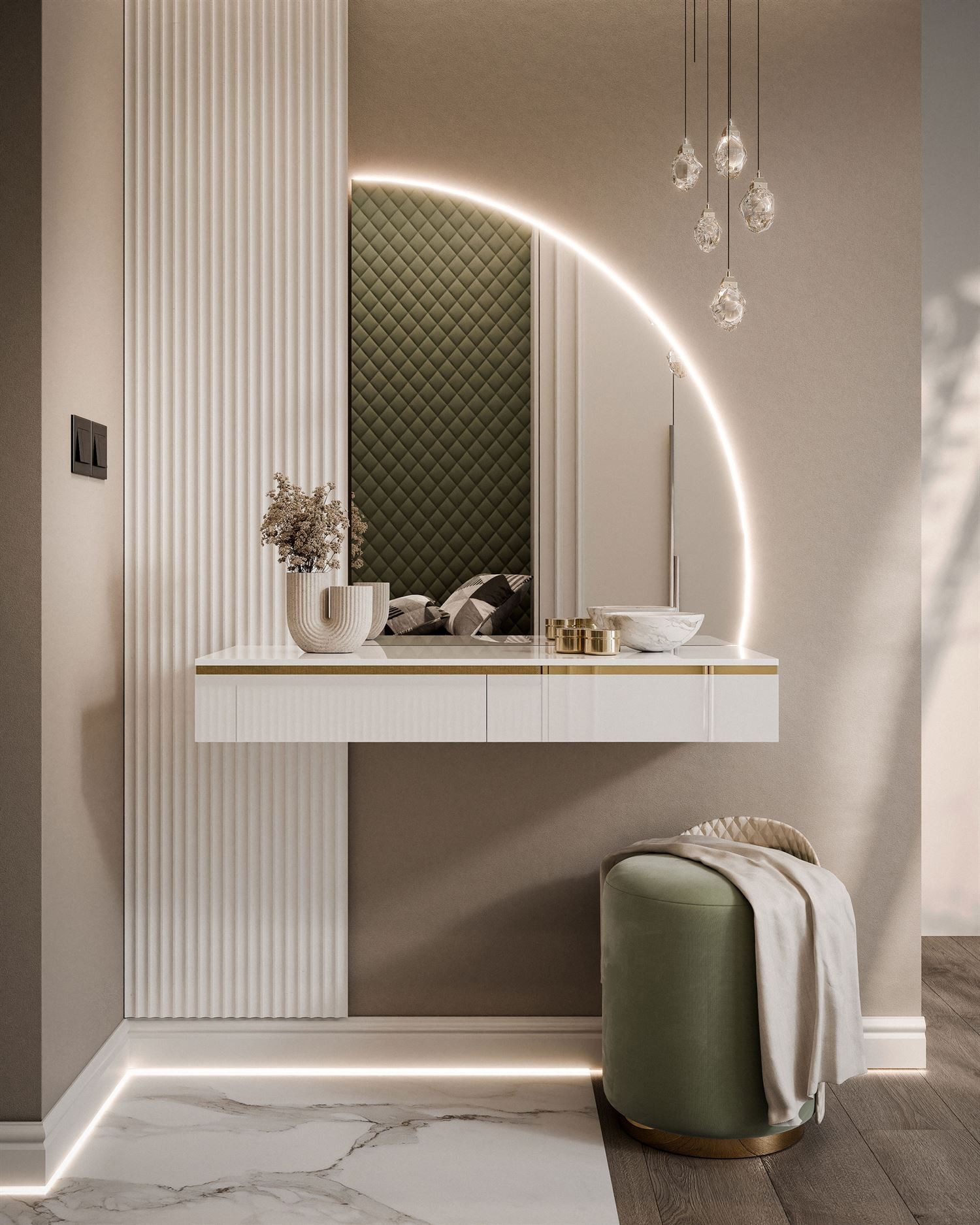 Lookway Schminktisch AURORA-Q hängender Schminktisch mit Spiegel und Led Be günstig online kaufen