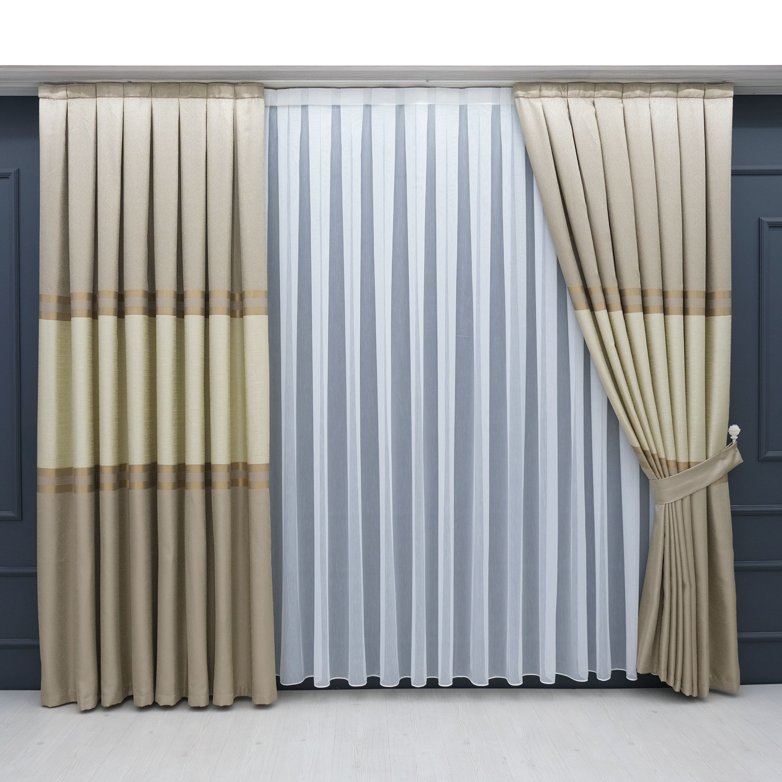 Gardinen by Justyna Vorhang Komplett-Set Vorhang Beige – Falten mit Store ( günstig online kaufen