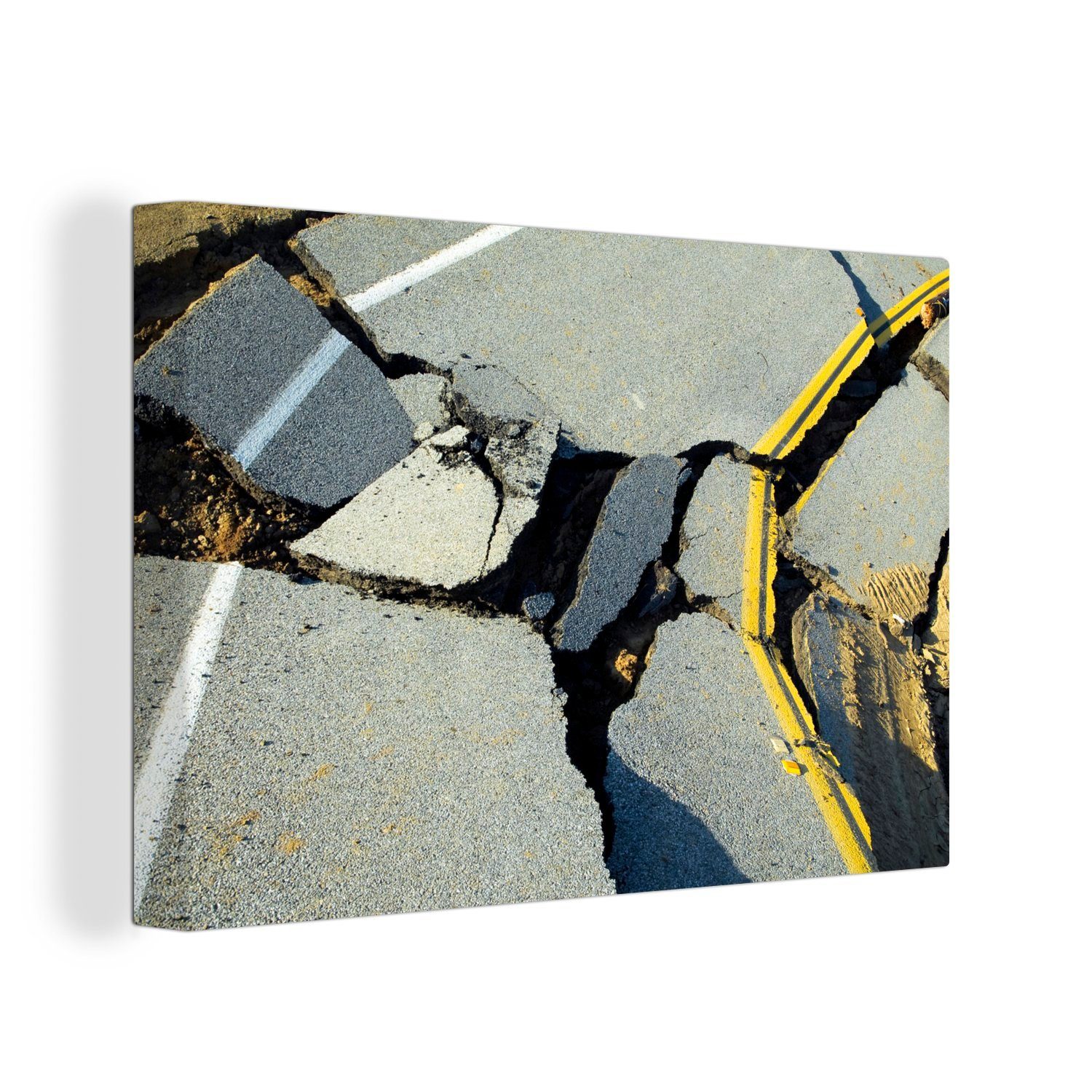 OneMillionCanvasses® Leinwandbild Durch Erdbeben zerstörte Straße, (1 St), Wandbild Leinwandbilder, Aufhängefertig, Wanddeko, 30x20 cm