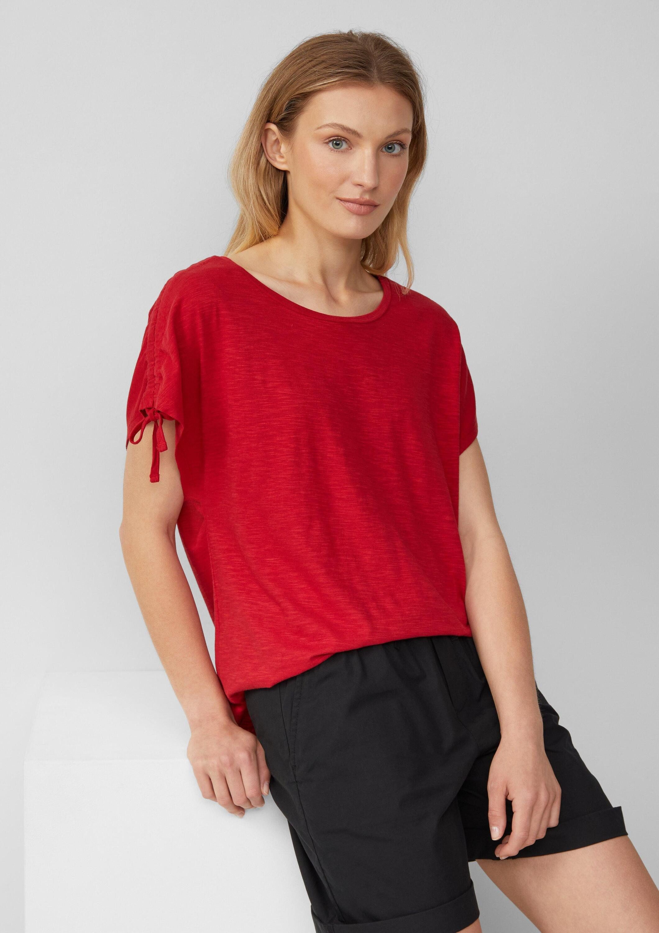 s.Oliver Kurzarmshirt T-Shirt T-Shirt mit Flammgarnstruktur und Raffung günstig online kaufen