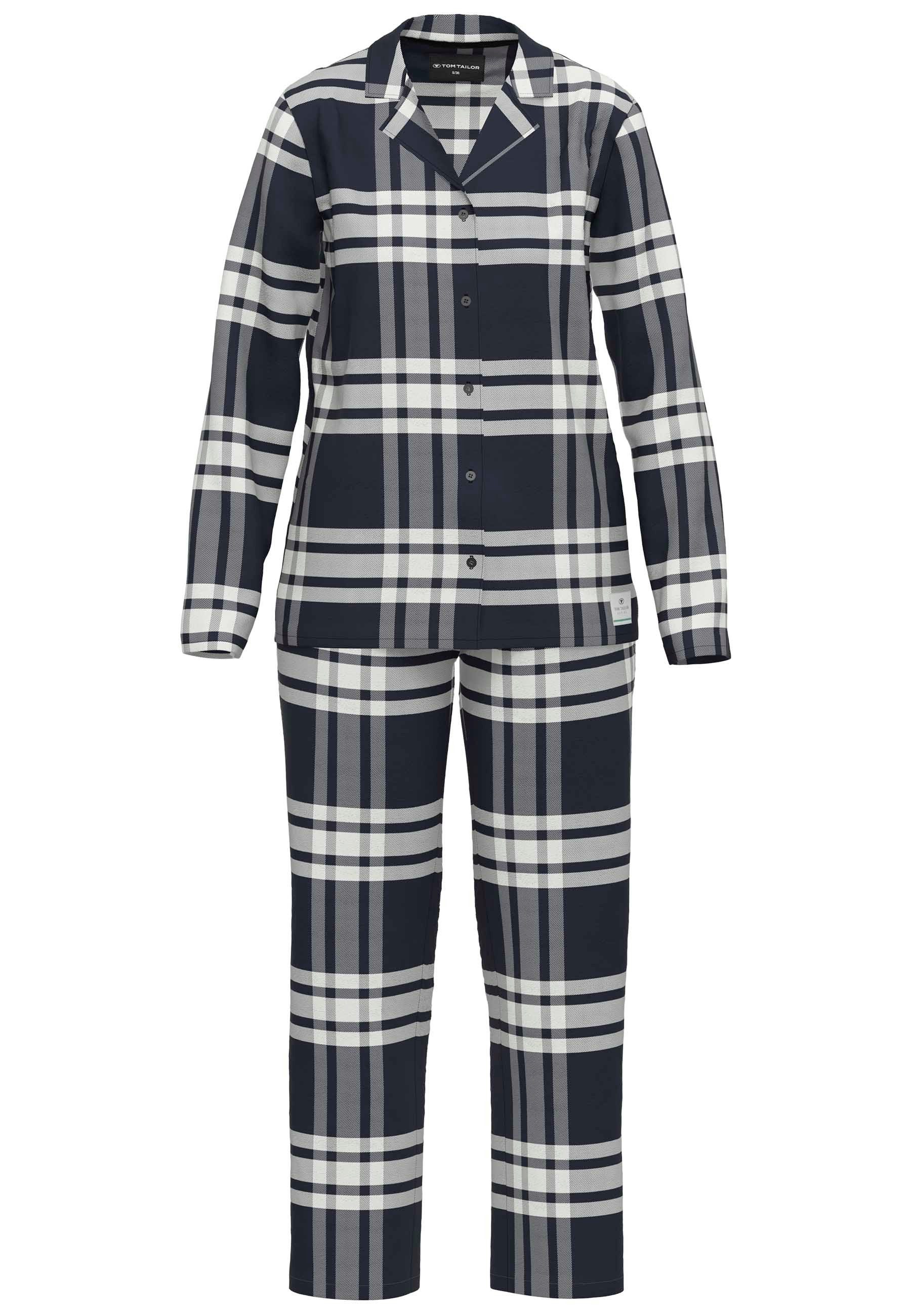 TOM TAILOR Schlafanzug Xanthi (2 tlg) mit langen Ärmeln, kariert, Knöpfe