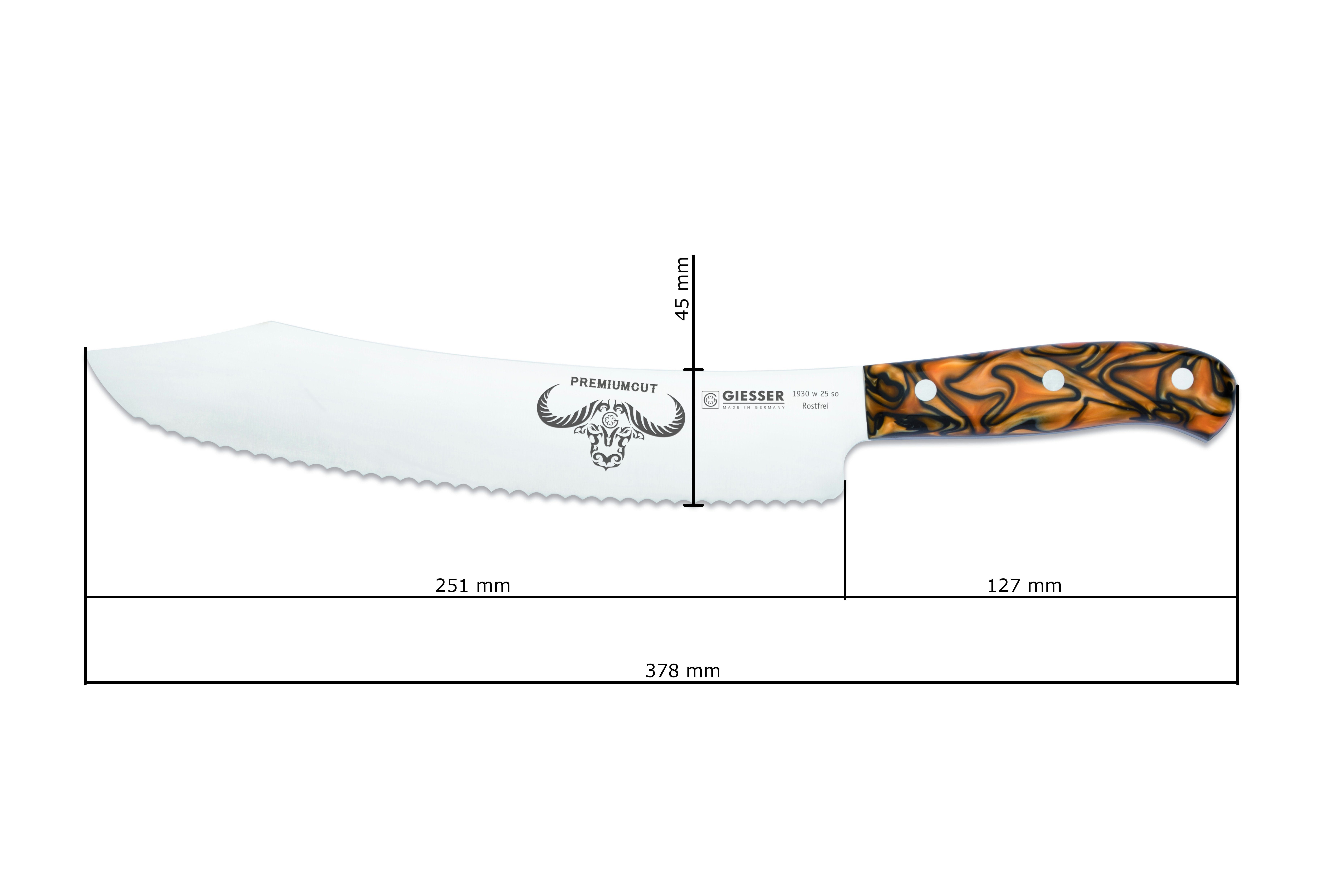 GIESSER Brotmesser Brotmesser BBQ-Messer Konditormesser Wellenschliff 6mm, Extrem Scharf, Made in Germany 1930 w 25