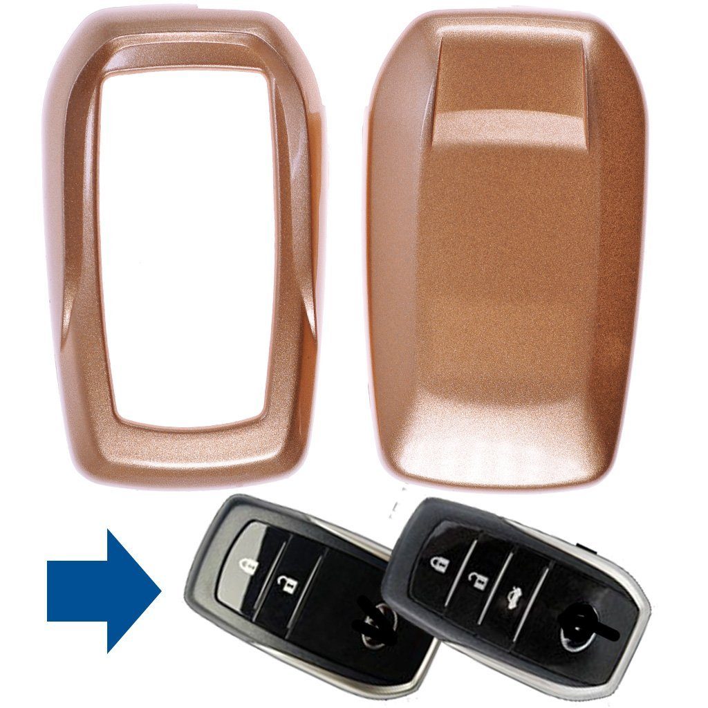 mt-key Schlüsseltasche Autoschlüssel Hardcover Schutzhülle Metallic Gold, für Toyota RAV4 Corolla Avensis KEYLESS SMARTKEY