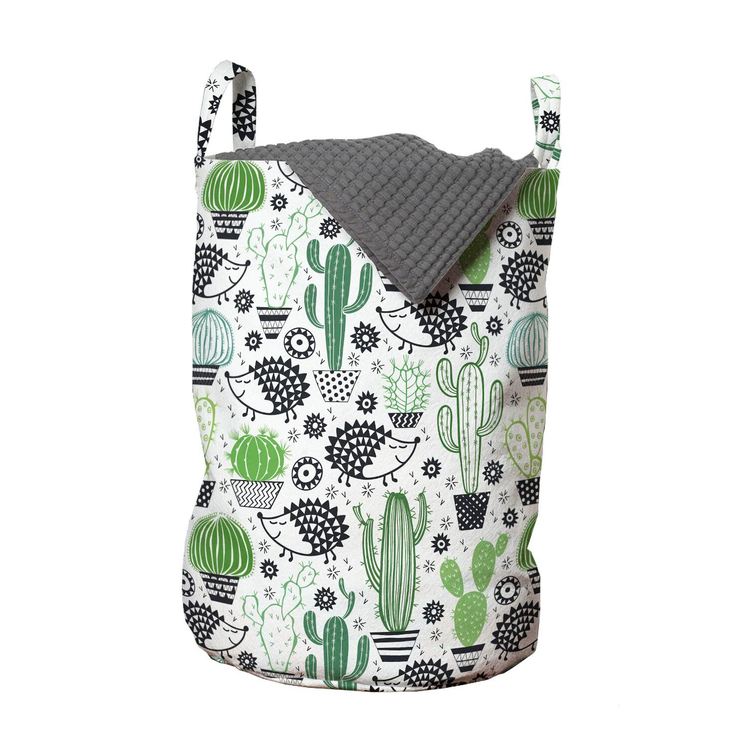 Abakuhaus Wäschesäckchen Wäschekorb mit Griffen Kordelzugverschluss für Waschsalons, Kaktus Hedgehog Saguaro-Karikatur