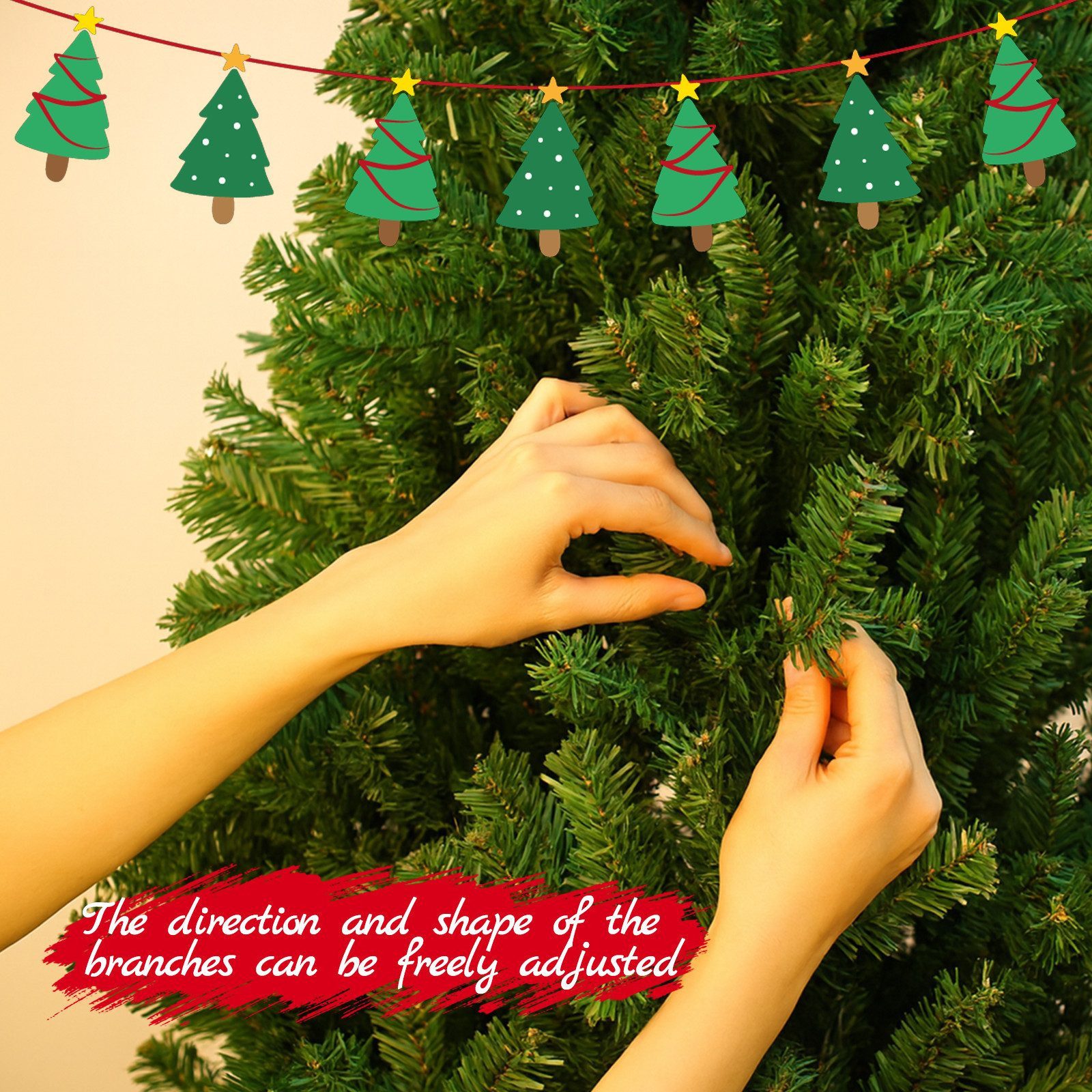 Nettlife Künstlicher Weihnachtsbaum 210 cm Inkl. LED-Lichterkette Geschenkbox & stabilem Metallständer, für eine festliche Raumwirkung, Christbaum Künstlich