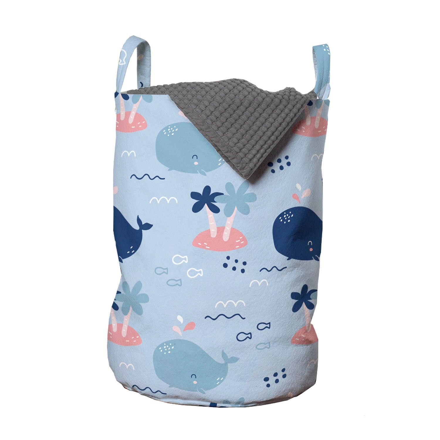 Abakuhaus Wäschesäckchen Wäschekorb mit Griffen Kordelzugverschluss für Waschsalons, Unterwasser- Childish Wal-Charakter